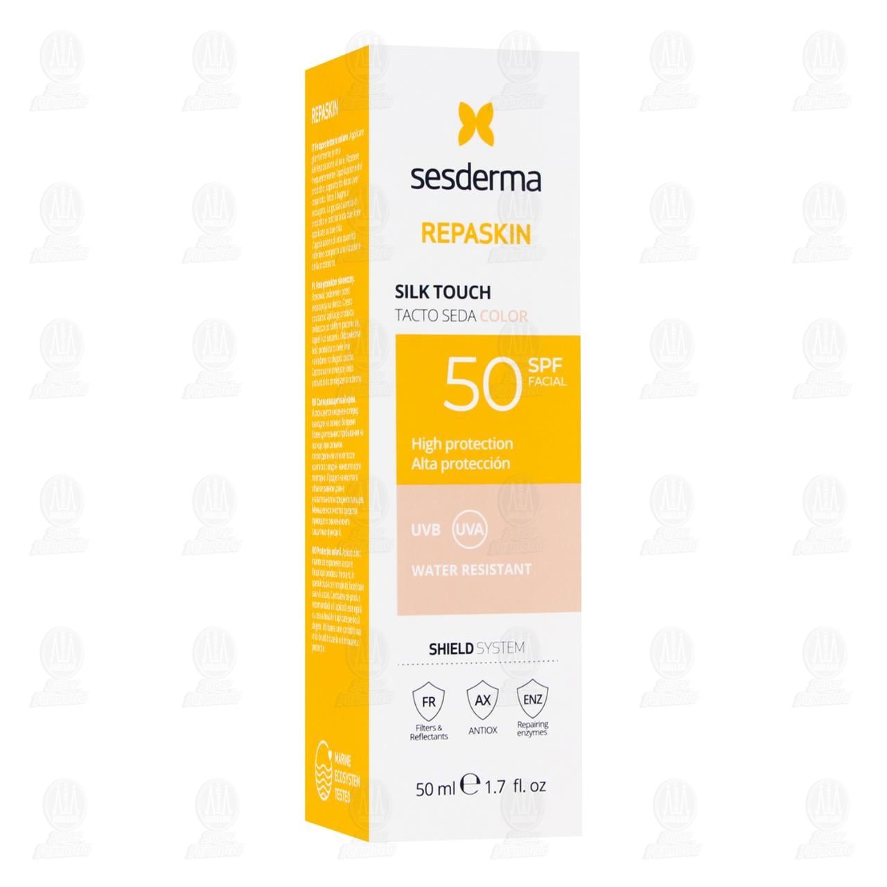 Imagen para Fotoprotector Solar Facial Sesderma Repaskin Tacto Seda con Color SPF 50, 50 ml.