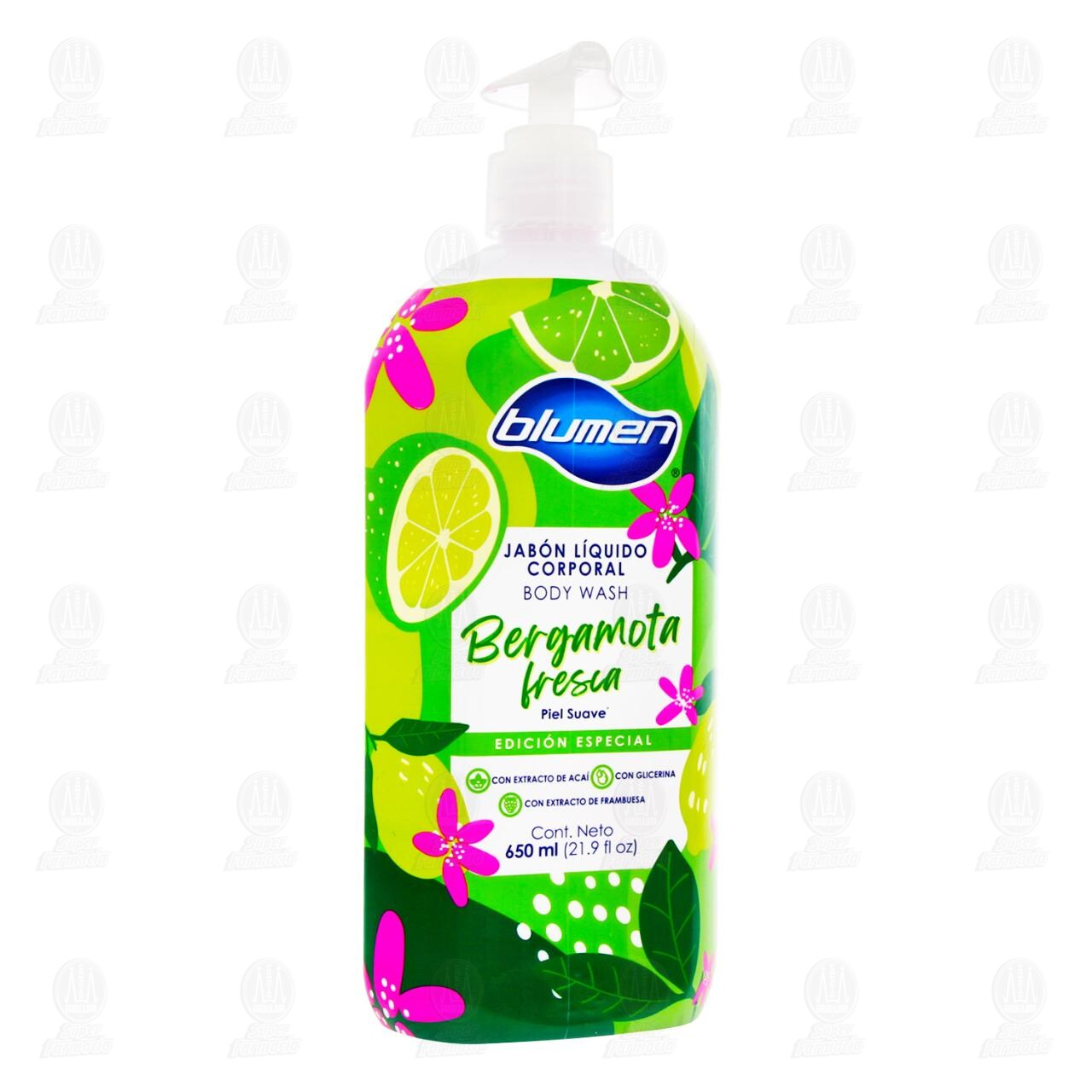 Jab&oacute;n L&iacute;quido Blumen Corporal Bergamota Fresca Piel Suave, 650 ml.