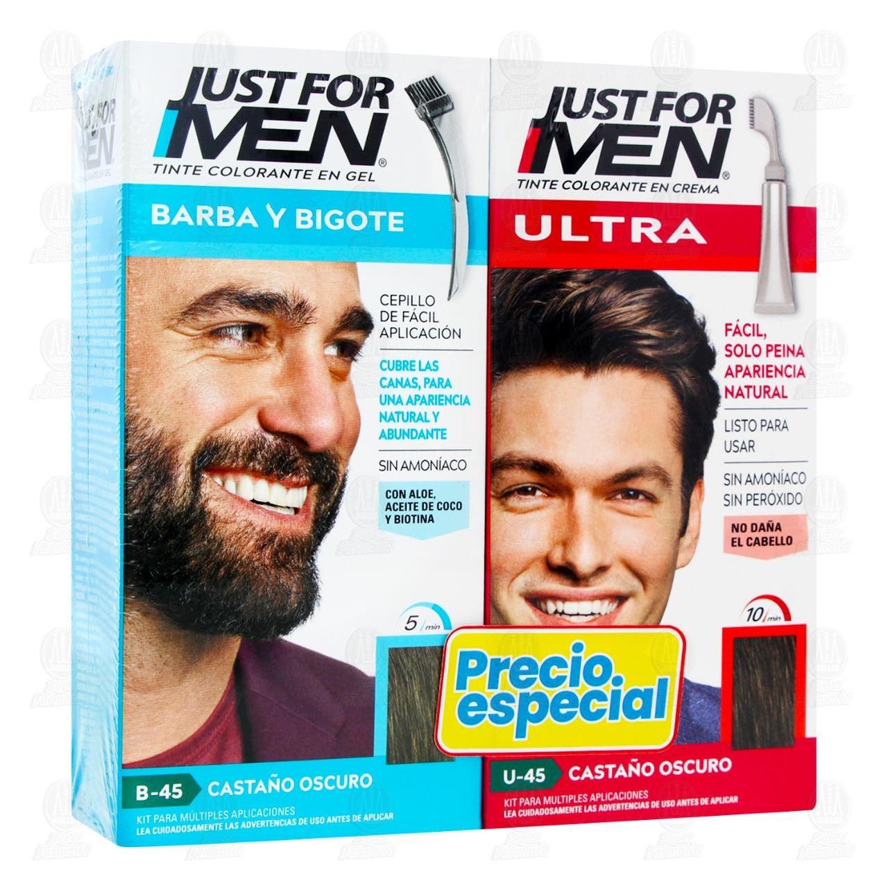 Imagen para Kit Tinte Colorante Just For Men Barba y Bigote en Gel B-45 + Ultra en Crema U-45 Precio Especial, 2 pzas.