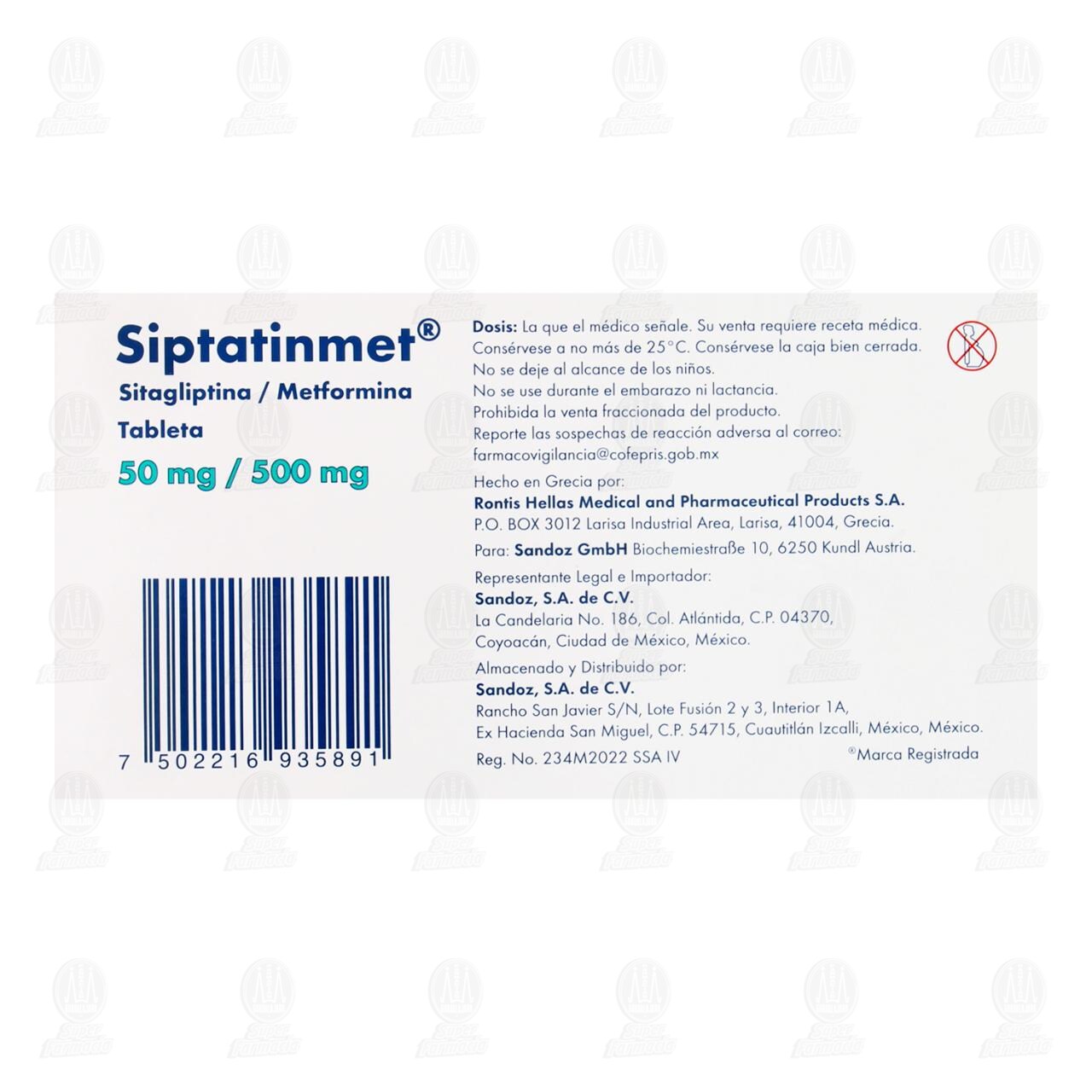 Siptatinmet 50mg/500mg, 28 Tabletas. image number 2