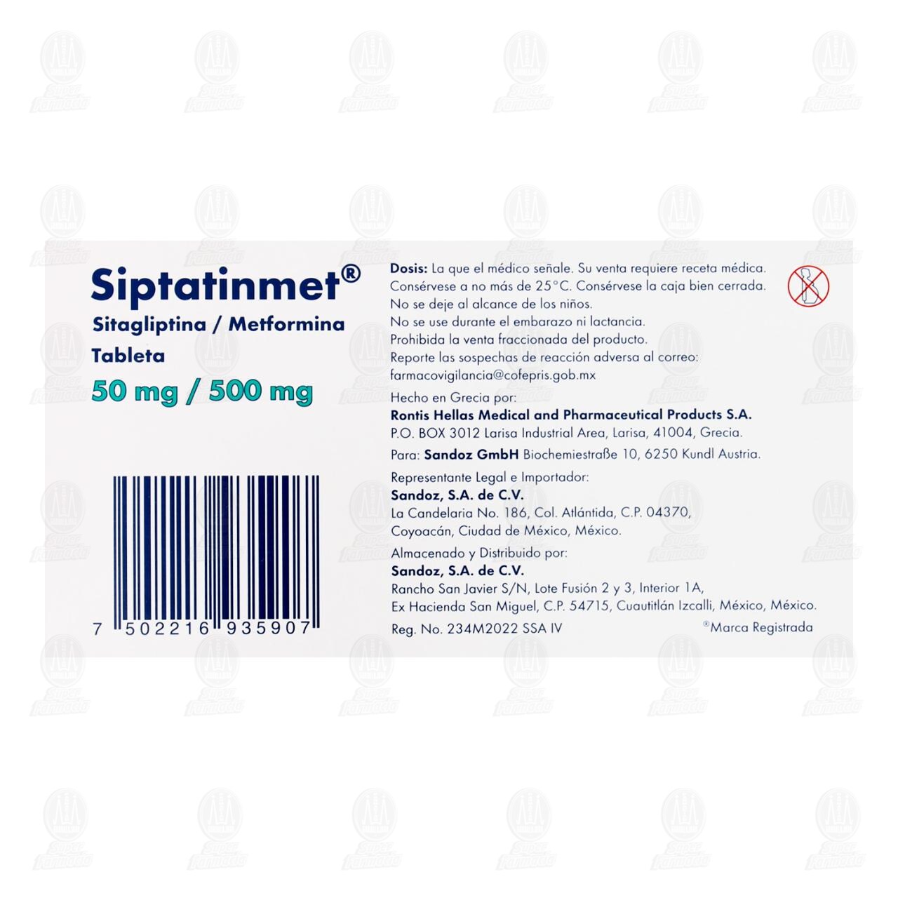 Siptatinmet 50mg/500mg, 56 Tabletas. image number 2