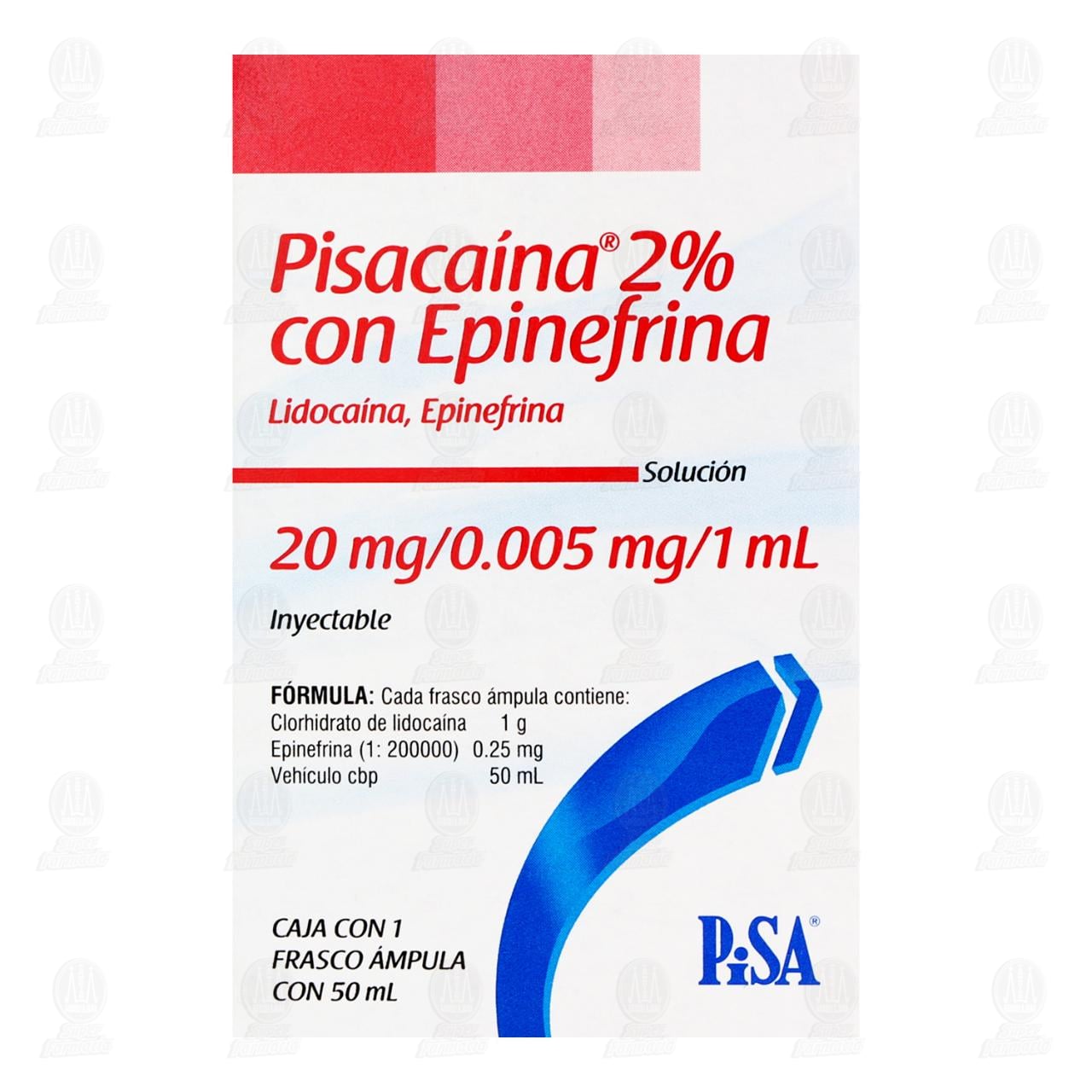 Pisacaína con Epinefrina 2% 20mg/0.005mg/1ml Solución Inyectable, 50 ml. image number 2