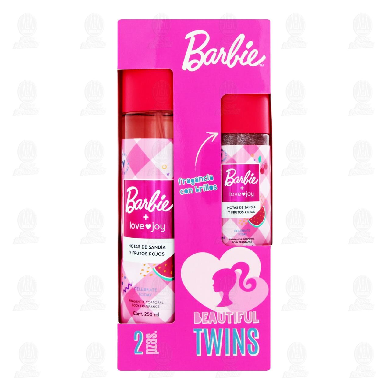 Pack Barbie Love Joy Fragancia Corporal Notas de Sandía +Fragancia Corporal con Glitter Notas de Sandía, 2 pzas. image number 1