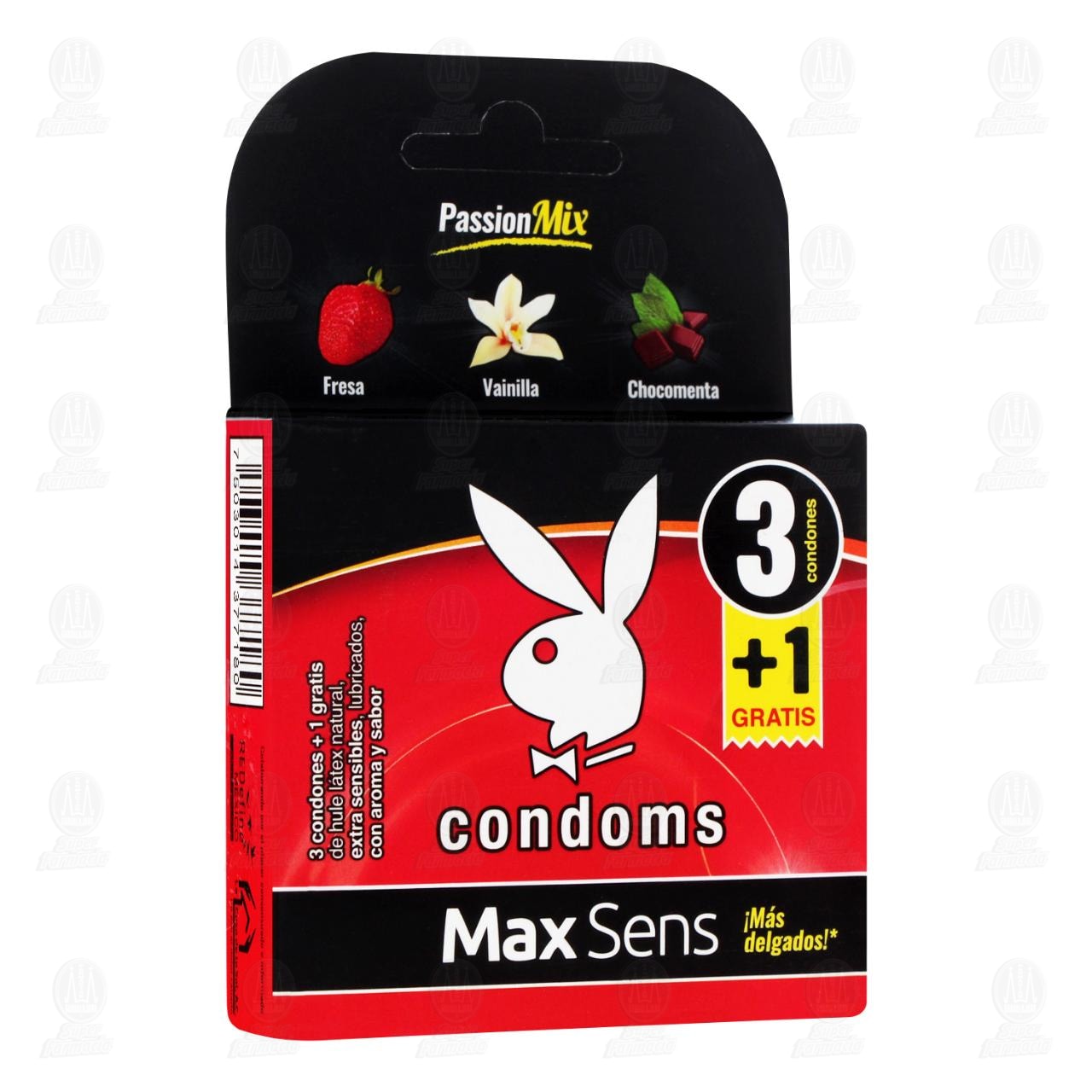 Max Sens Condones Passion Mix, 3 pzas + 1 gratis.