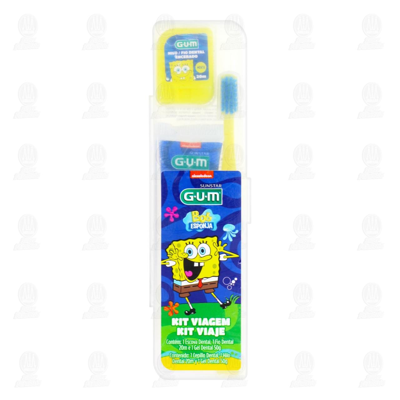 Imagen para Kit de Viaje Gum Bob Esponja Cepillo Dental + Hilo Dental 20 m + Gel Dental 50 gr, 3 pzas.