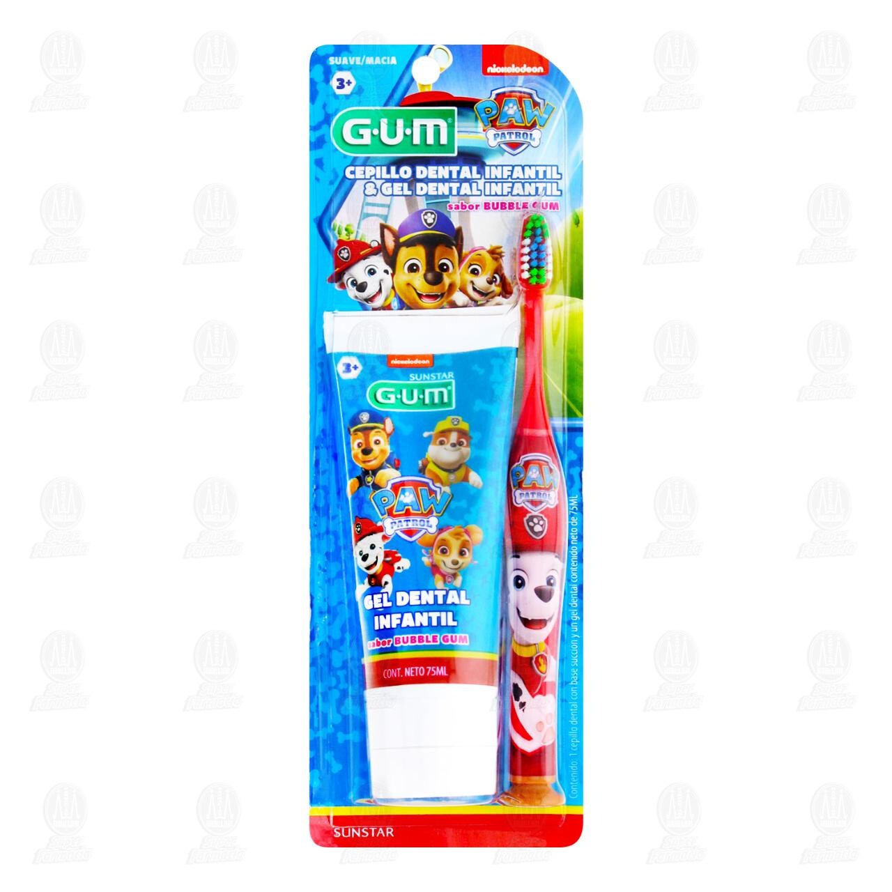 Pack Gum Paw Patrol Cepillo Dental Infantil Suave + Gel Dental Infantil, 2 pzas.