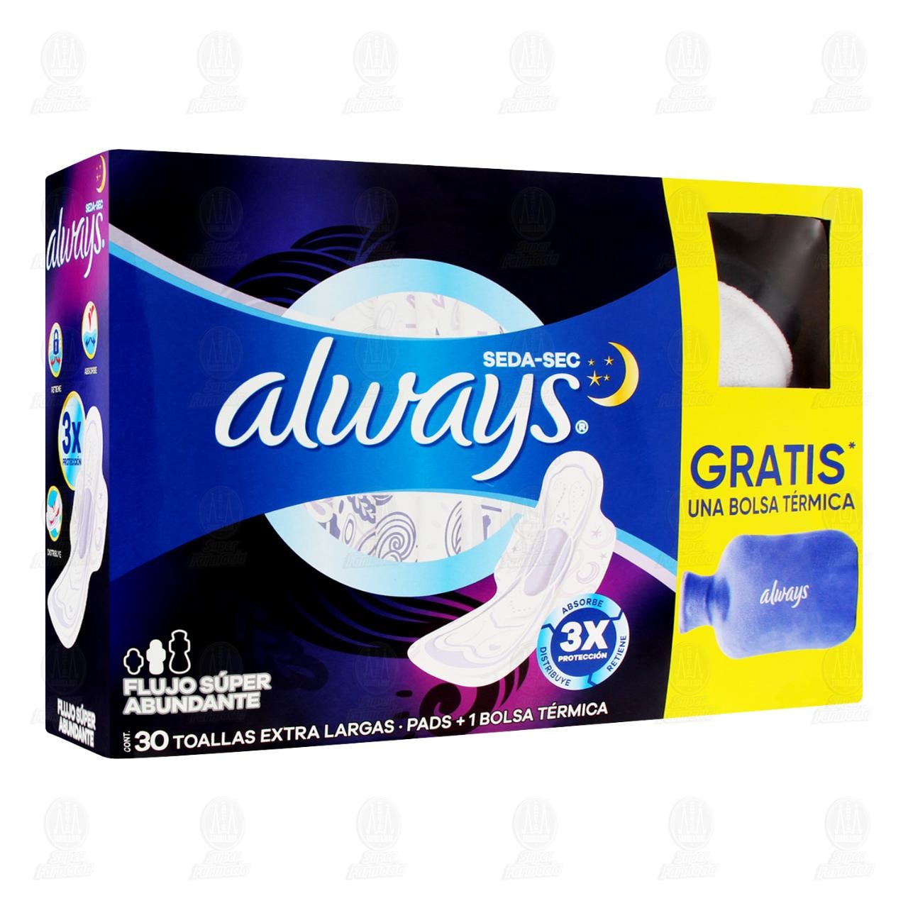 Imagen para Pack Toallas Femeninas Always Nocturna Extra Largas + 1 Bolsa Térmica, 2 pzas.