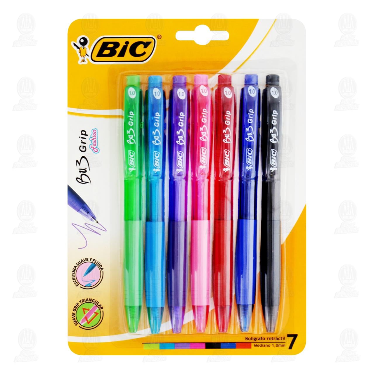 Imagen para Bolígrafo Retráctil Bic Bu3 Grip, 7 pzas.