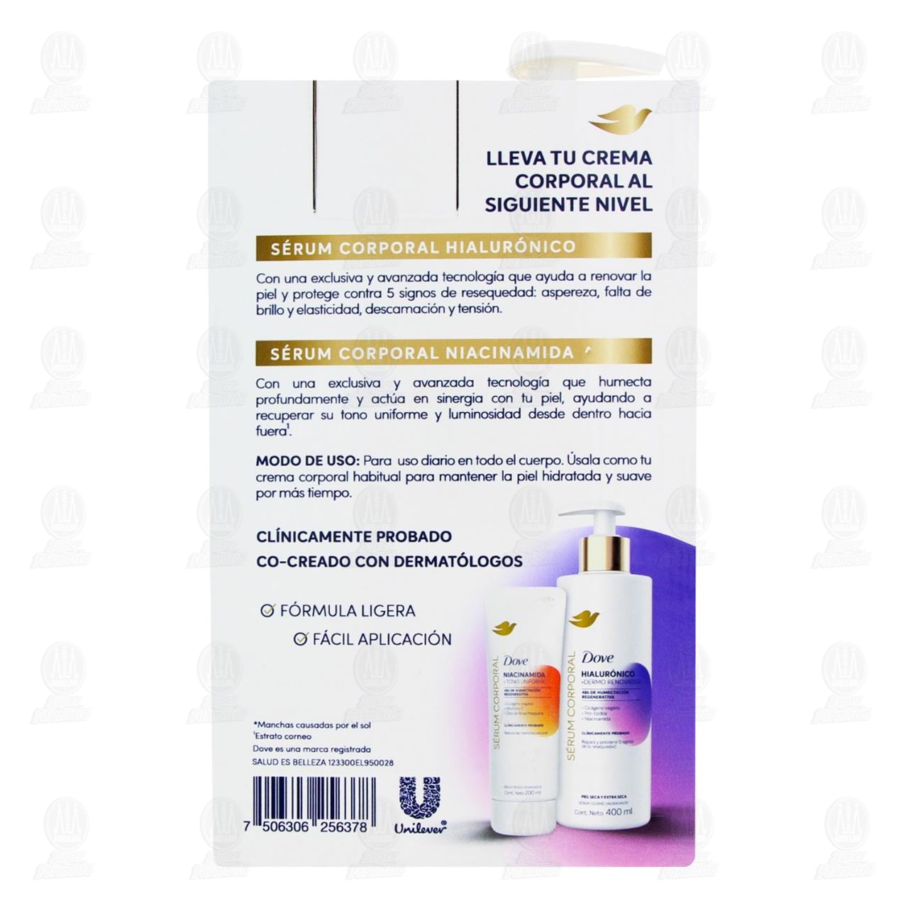 Pack S&eacute;rums Corporales Dove Hialur&oacute;nico de 400 ml + Niacinamida de 200 ml, 2 pzas. image number 2