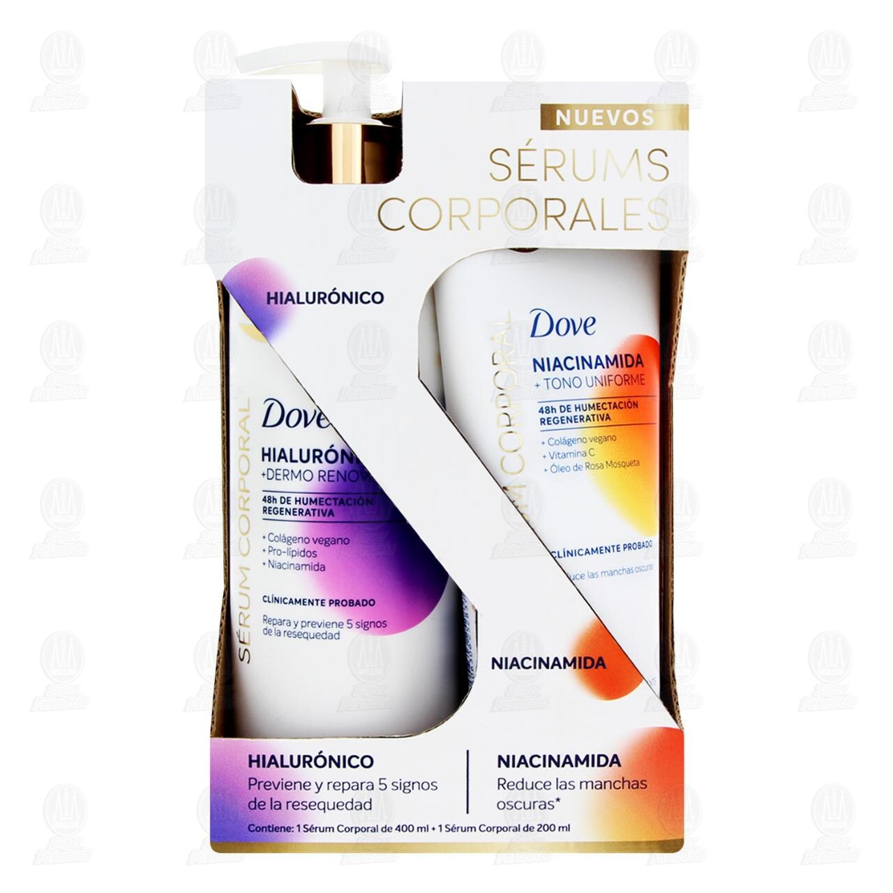 Pack S&eacute;rums Corporales Dove Hialur&oacute;nico de 400 ml + Niacinamida de 200 ml, 2 pzas. image number 1
