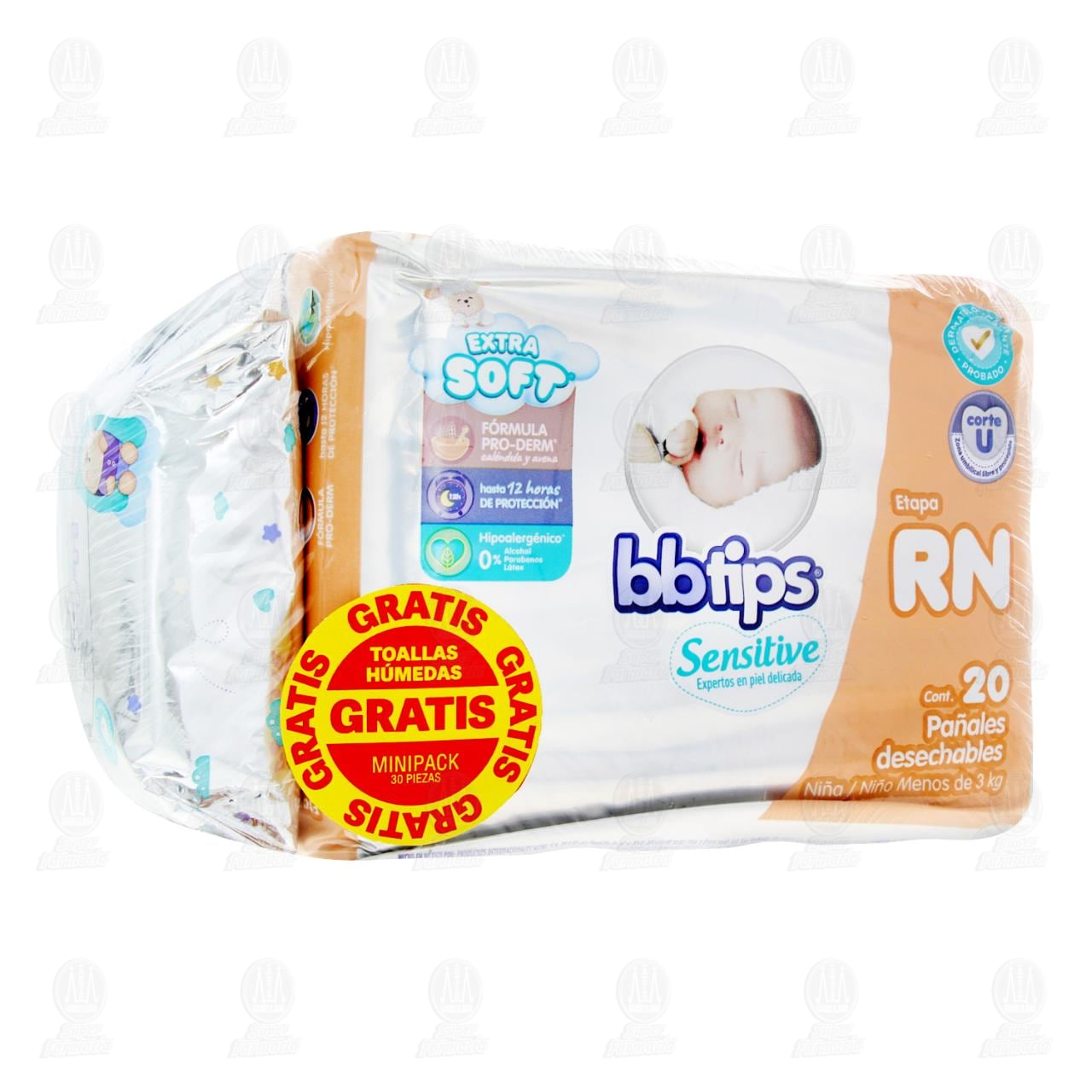 Imagen para Pack Pañales Bbtips Sensitive Etapa RN de 20 pzas + Gratis Toallas Húmedas Sensitive de 30 pzas, 2 pzas.