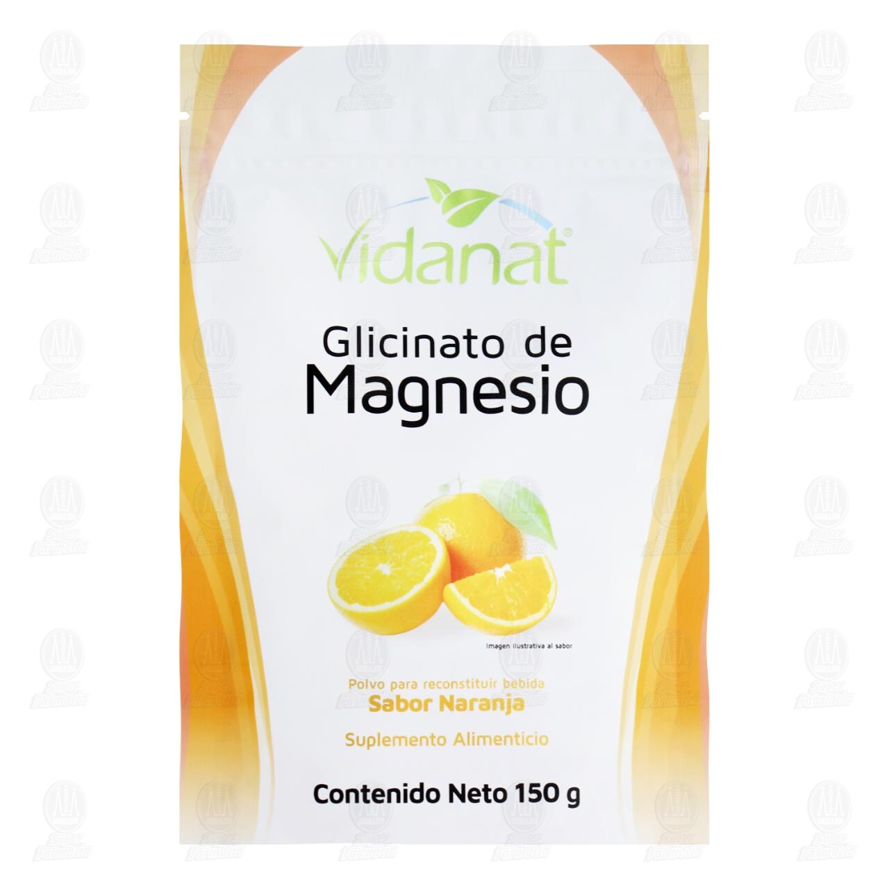 Suplemento Alimenticio Vidanat Glicinato de Magnesio Sabor Naranja, 150 gr.
