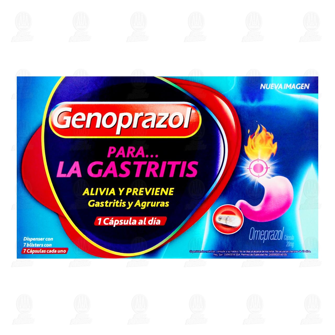 Genoprazol 20 mg, 7 blisters con 7 c&aacute;psulas c/u. image number 1