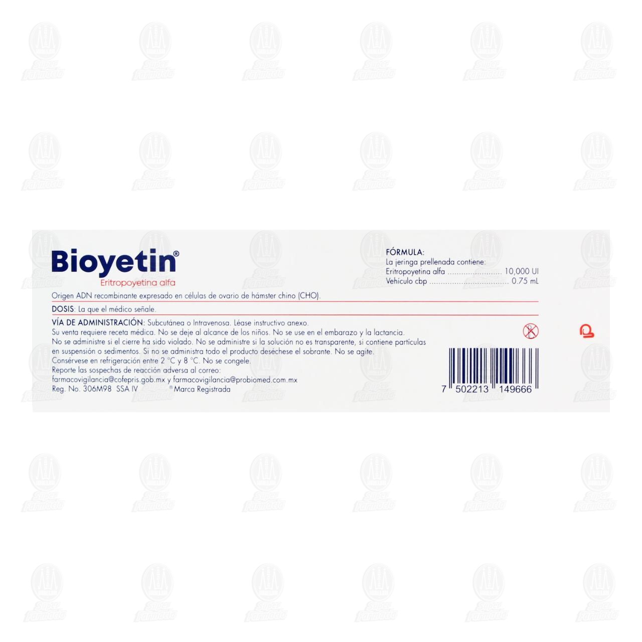 Bioyetin 10000UI/0.75ml Soluci&oacute;n Inyectable, 1 Jeringa Prellenada. image number 2