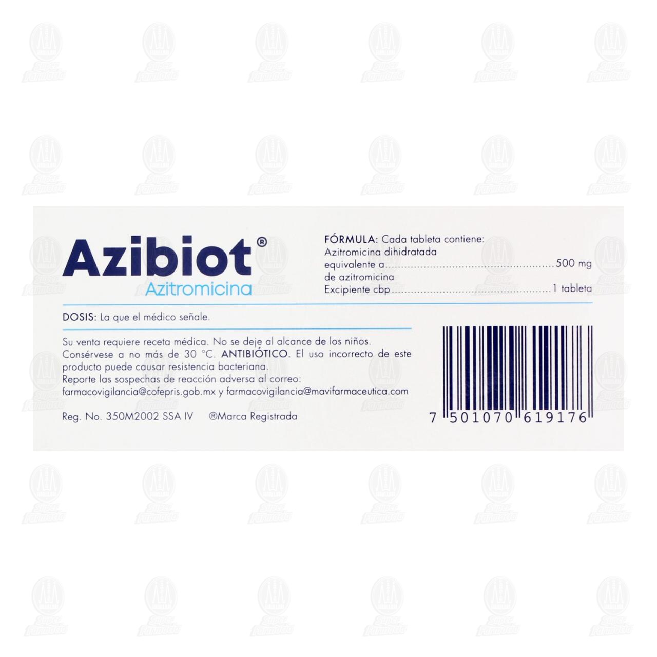 Azibiot 500 mg, 3 Tabletas. image number 2