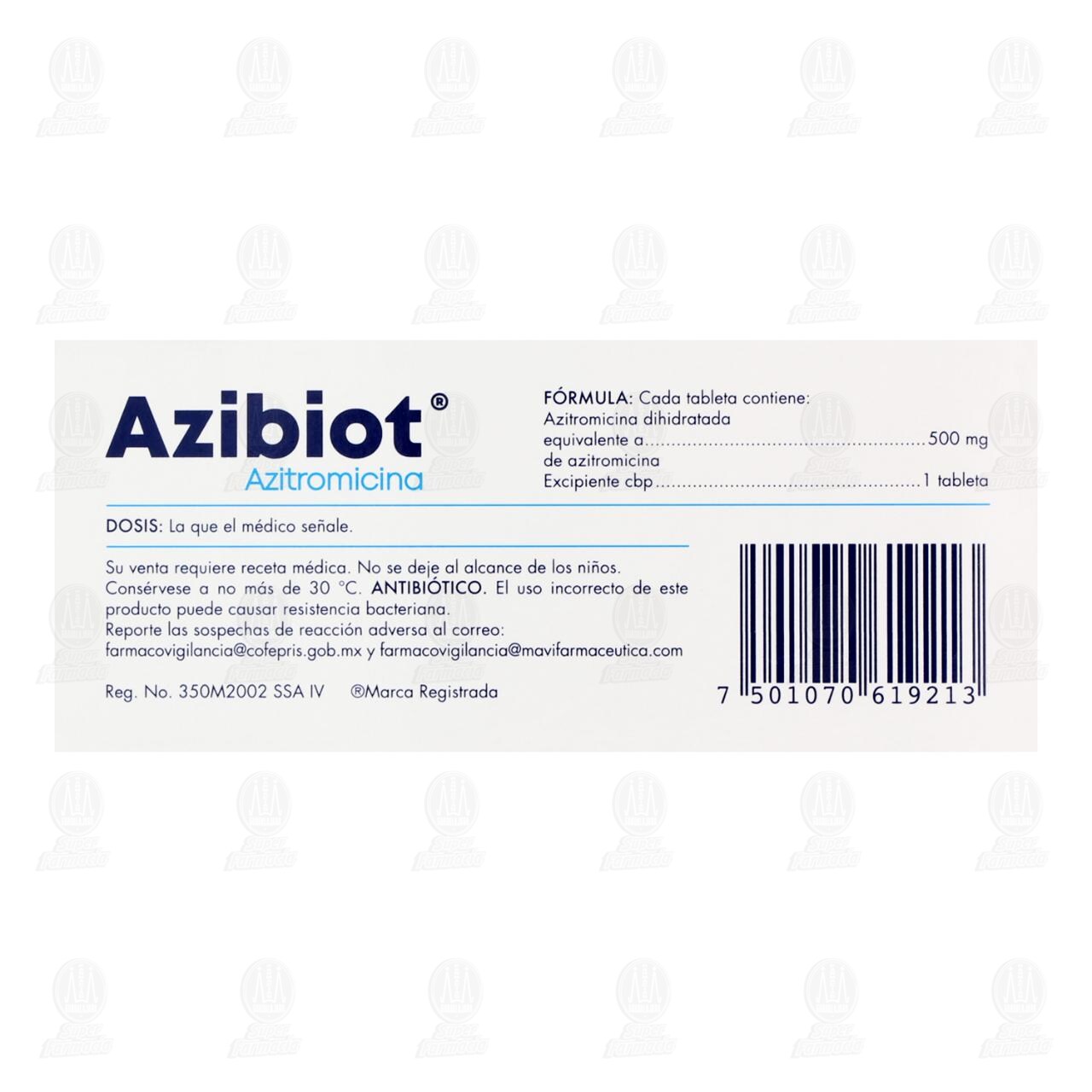 Azibiot 500 mg, 5 Tabletas. image number 2