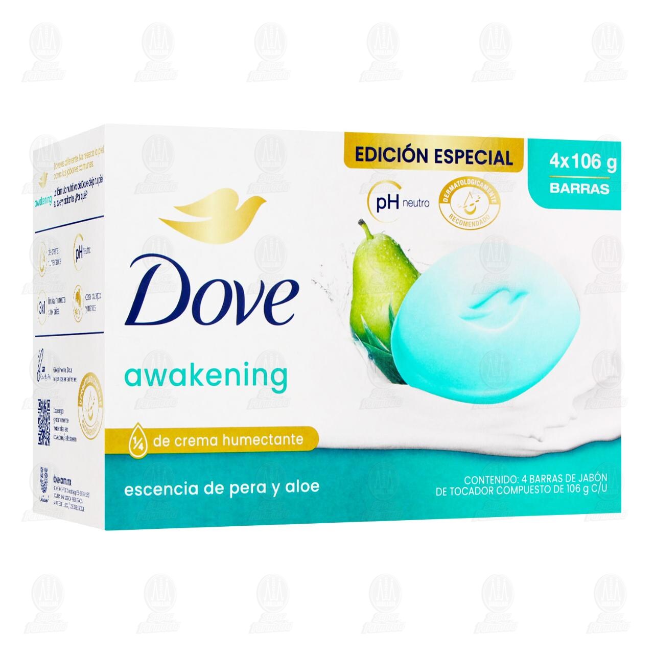 Pack de Jab&oacute;n Dove Awakening Escencia de Pera y Aloe, 4 pzas de 106 gr c/u. image number 0