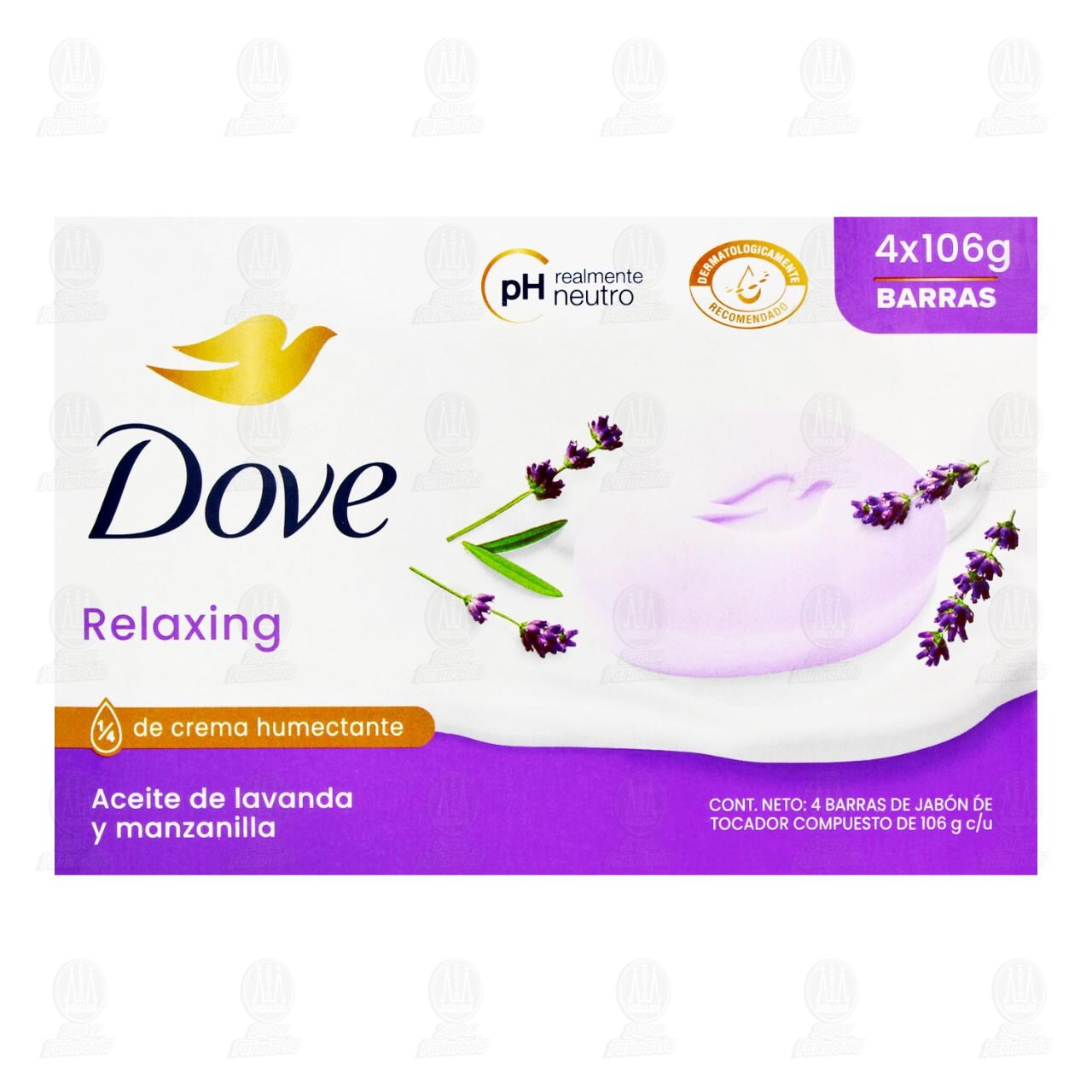Pack de Jab&oacute;n Dove Relaxing Aceite de Lavanda y Manzanilla, 4 pzas de 106 gr c/u. image number 1