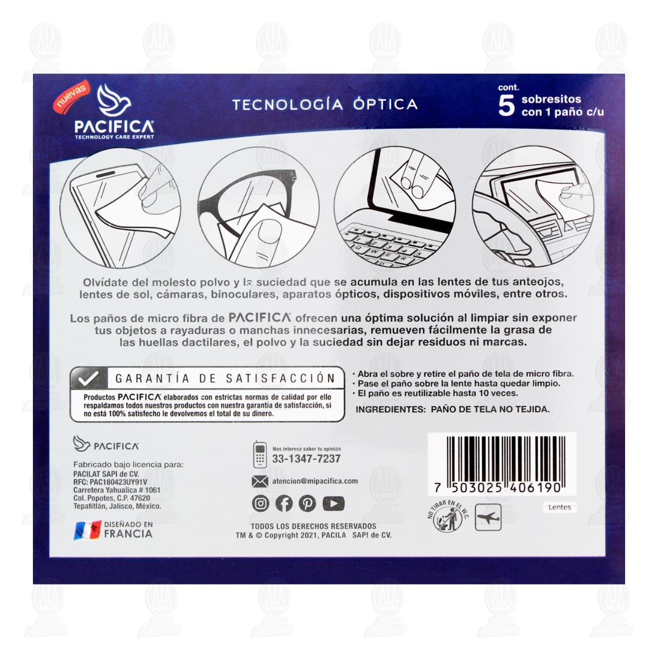 Pa&ntilde;os Limpiadores Pacifica Technology Care Expert para Lentes, 5 Sobres con 1 Pa&ntilde;o c/u. image number 2