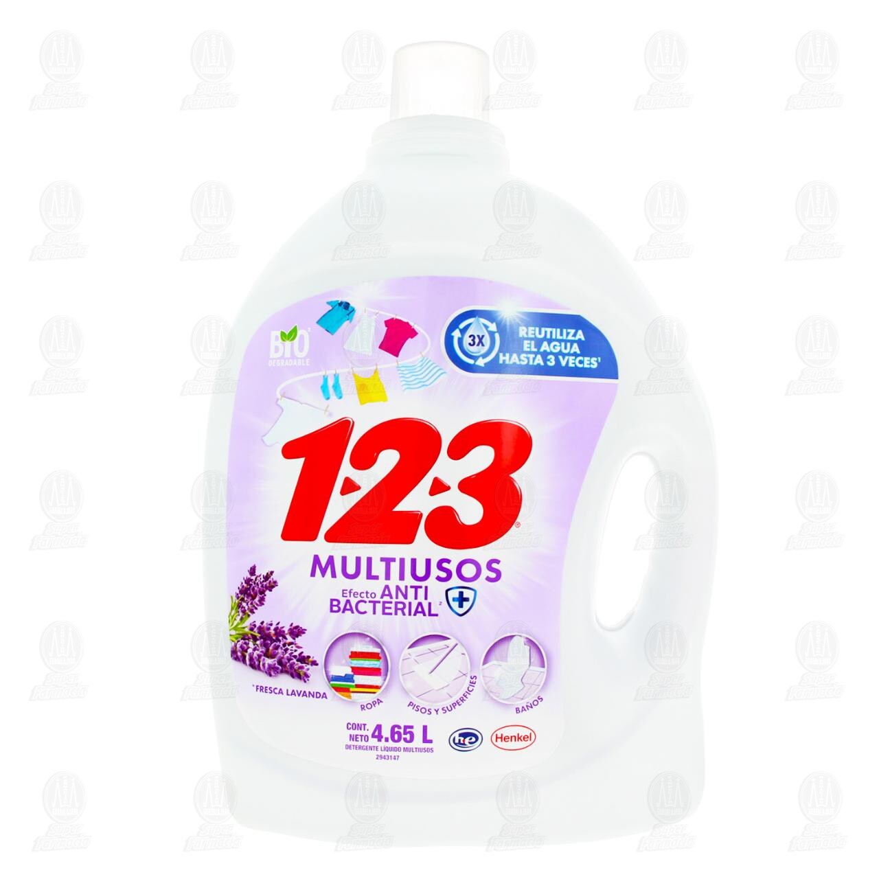 Detergente L&iacute;quido 123 Multiusos Efecto Antibacterial Fresca Lavanda, 4.65 l. image number 1