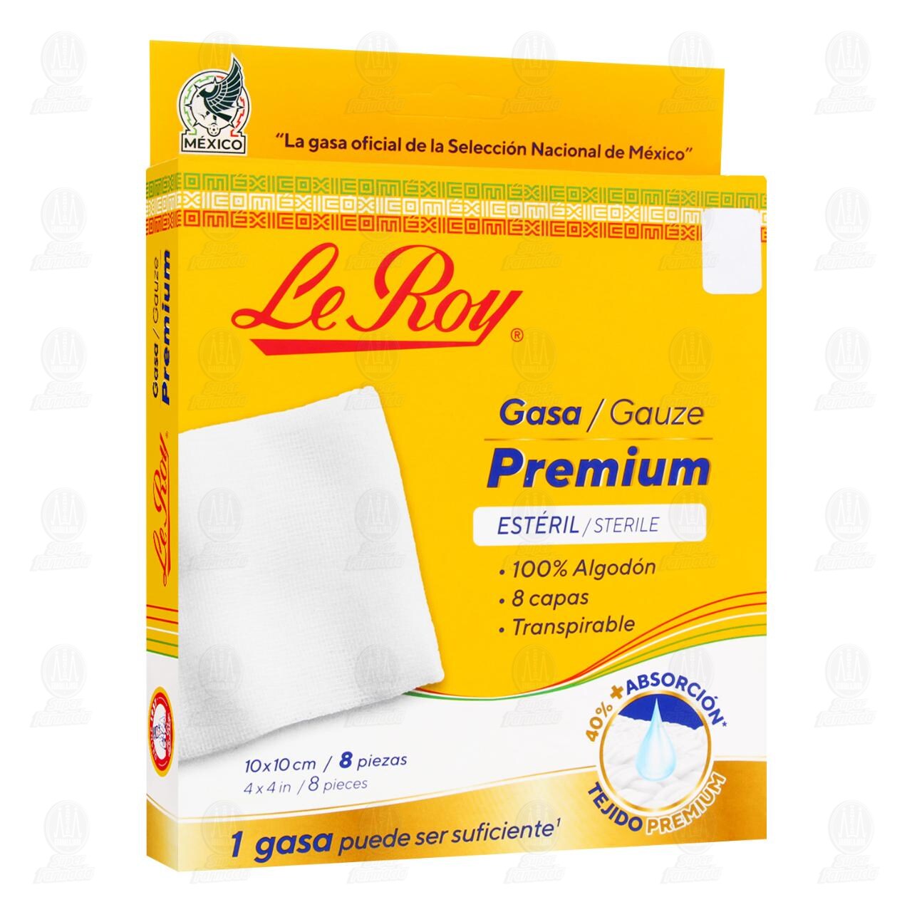 Gasa Le Roy Premium Est&eacute;ril 10cm x 10cm, 8 pzas.