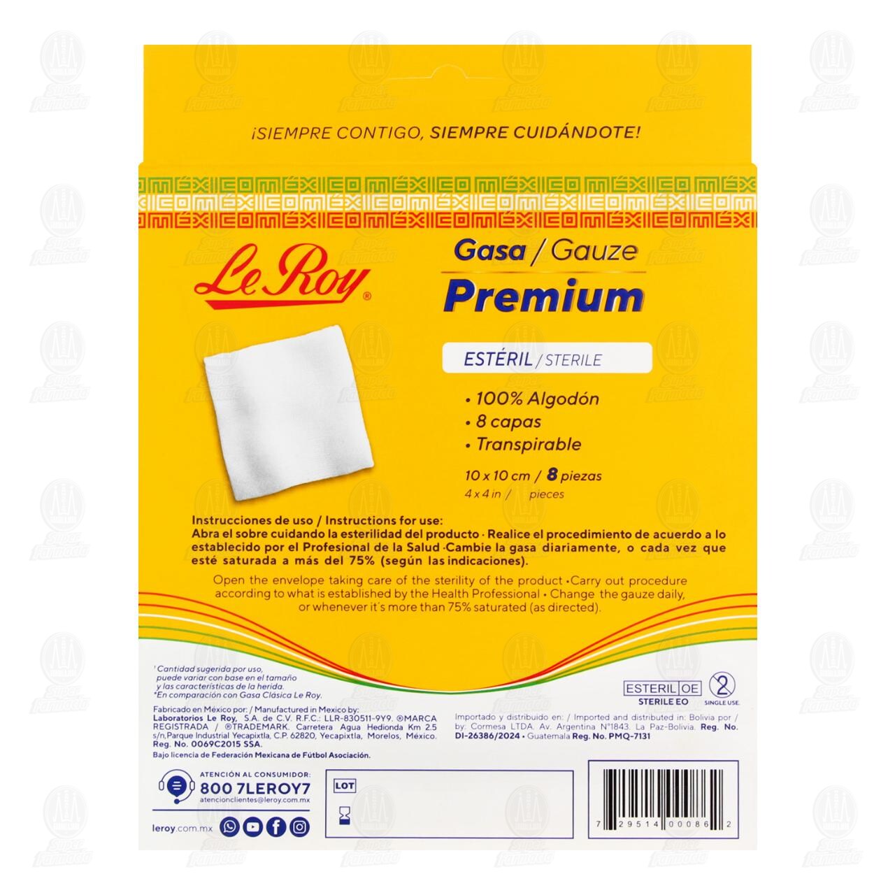 Gasa Le Roy Premium Est&eacute;ril 10cm x 10cm, 8 pzas. image number 2