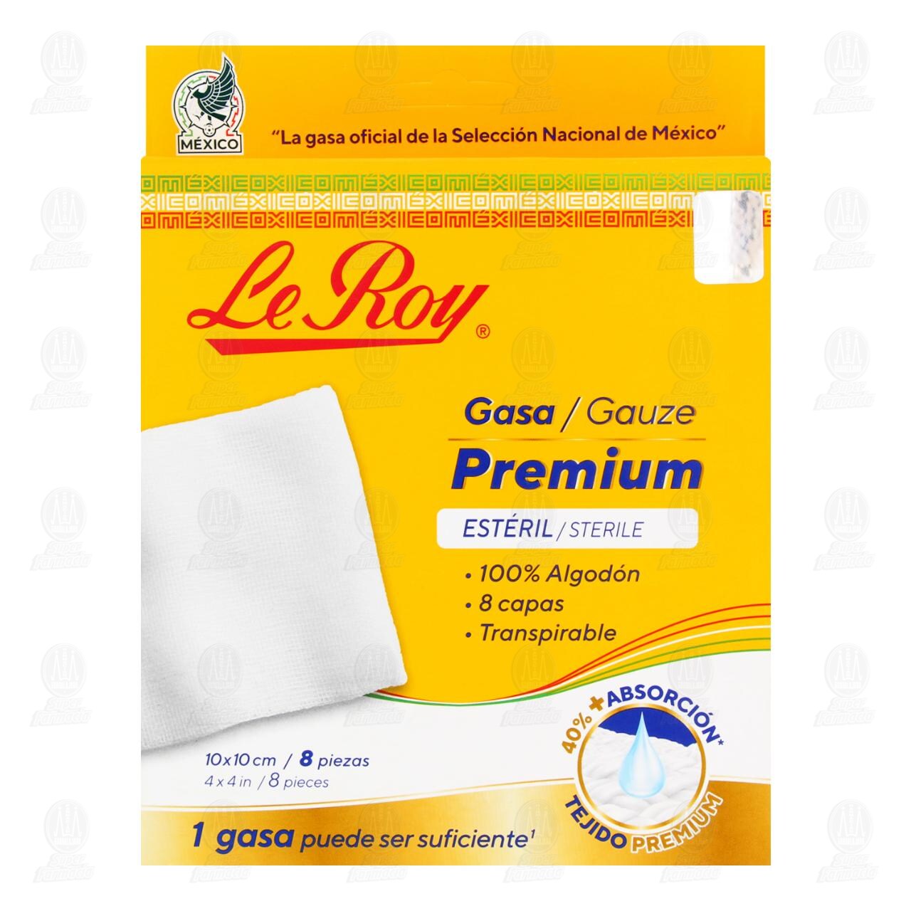 Gasa Le Roy Premium Est&eacute;ril 10cm x 10cm, 8 pzas. image number 1