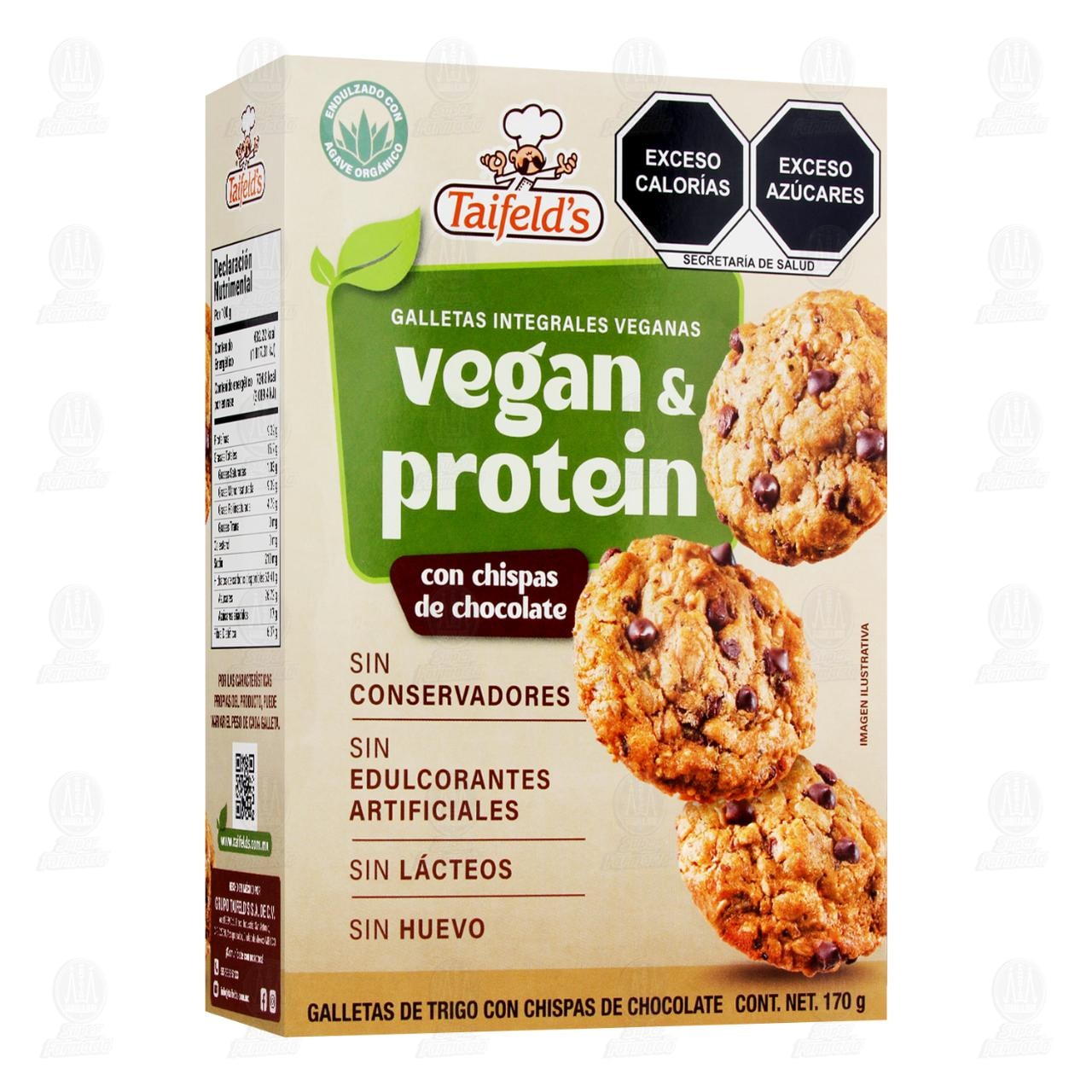 Galletas Integrales Taifelds Vegan & Protein Cookies con Chispas Sabor Chocolate, 170 gr. image number 0