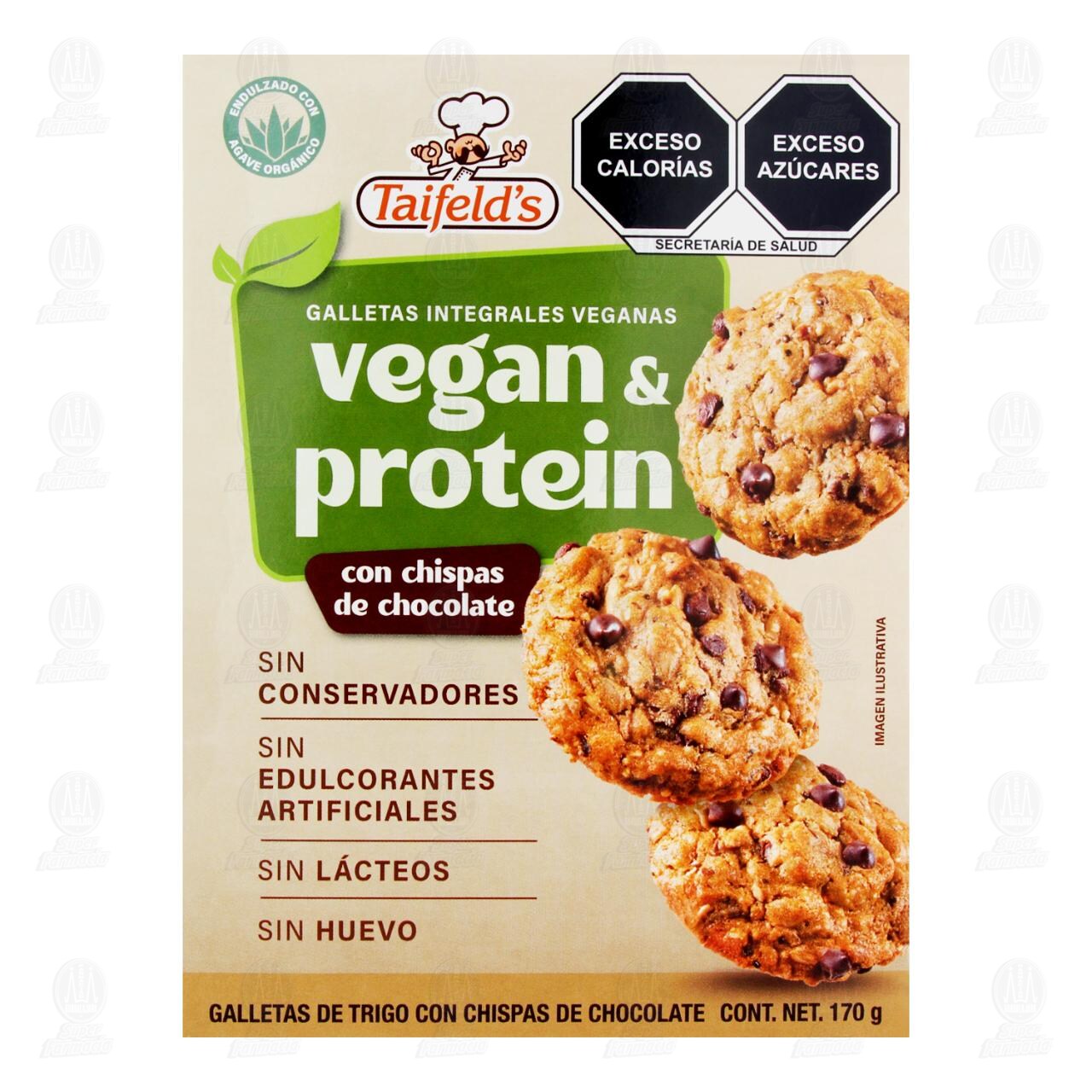 Galletas Integrales Taifelds Vegan & Protein Cookies con Chispas Sabor Chocolate, 170 gr. image number 1
