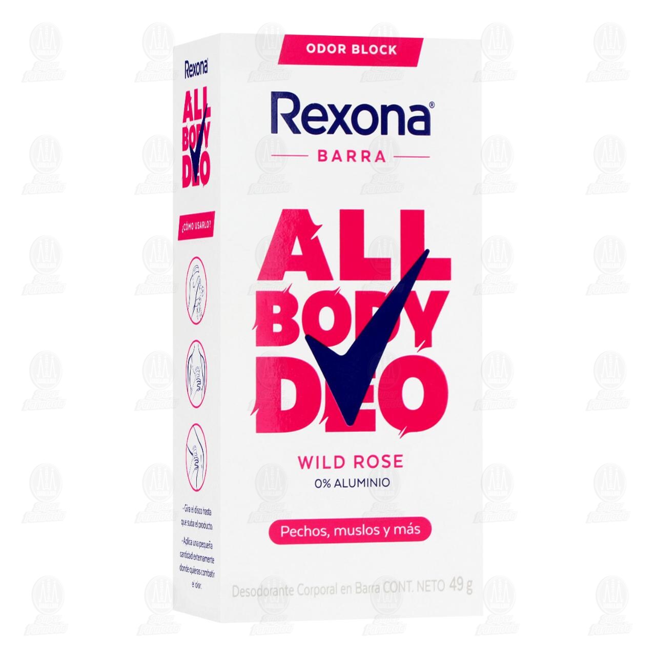 Desodorante Corporal Rexona All Body Deo Wild Rose en Barra, 49 gr.