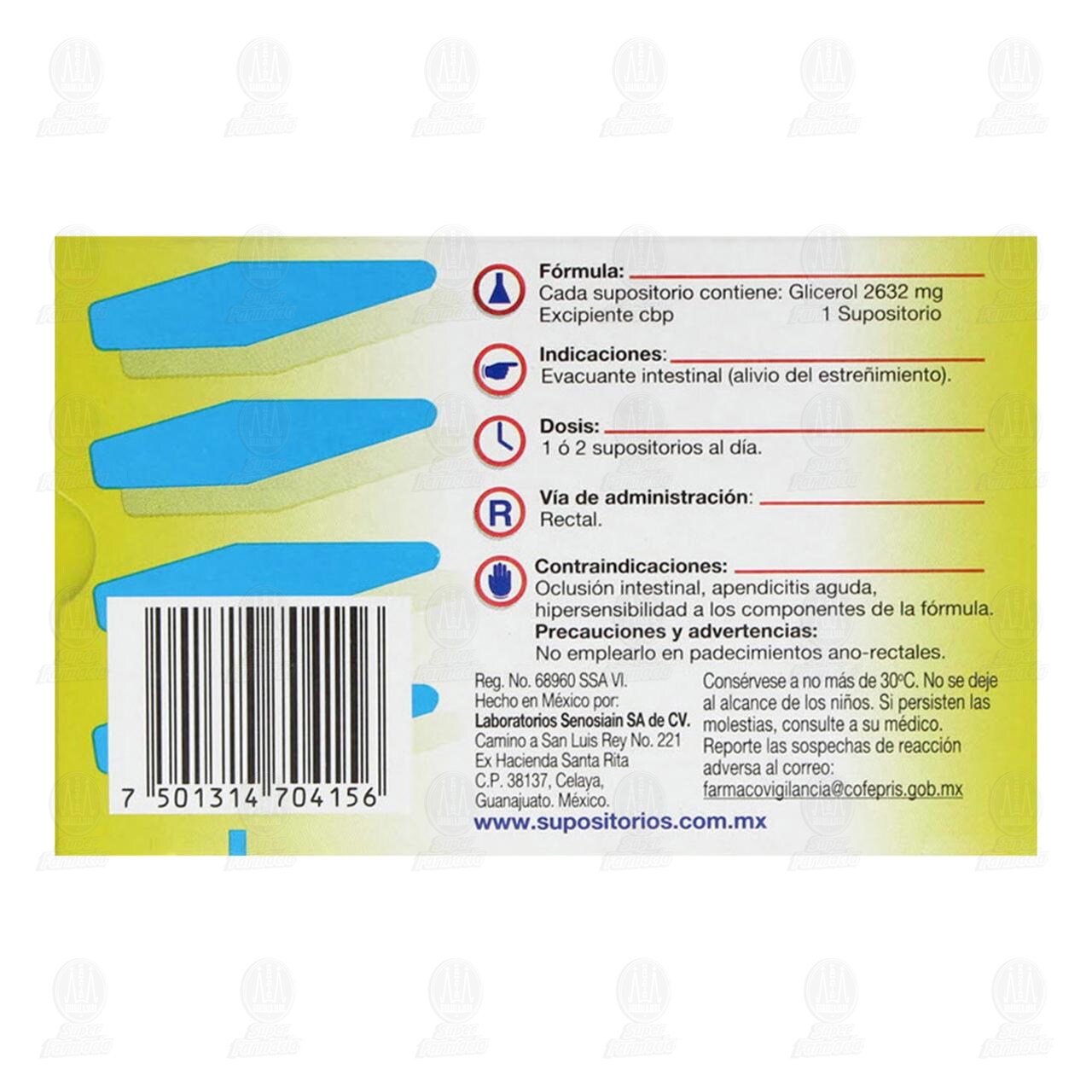 Senosiain Adulto, 10 Supositorios. image number 2