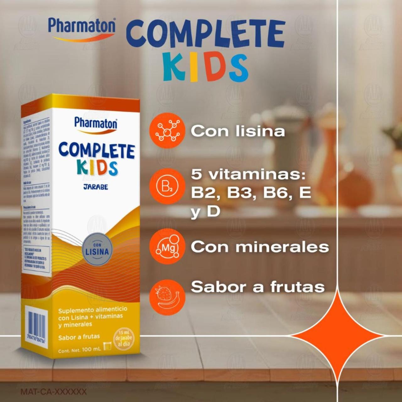 Pharmaton Complete Kids Jarabe Sabor a Frutas, 200 ml. image number 2