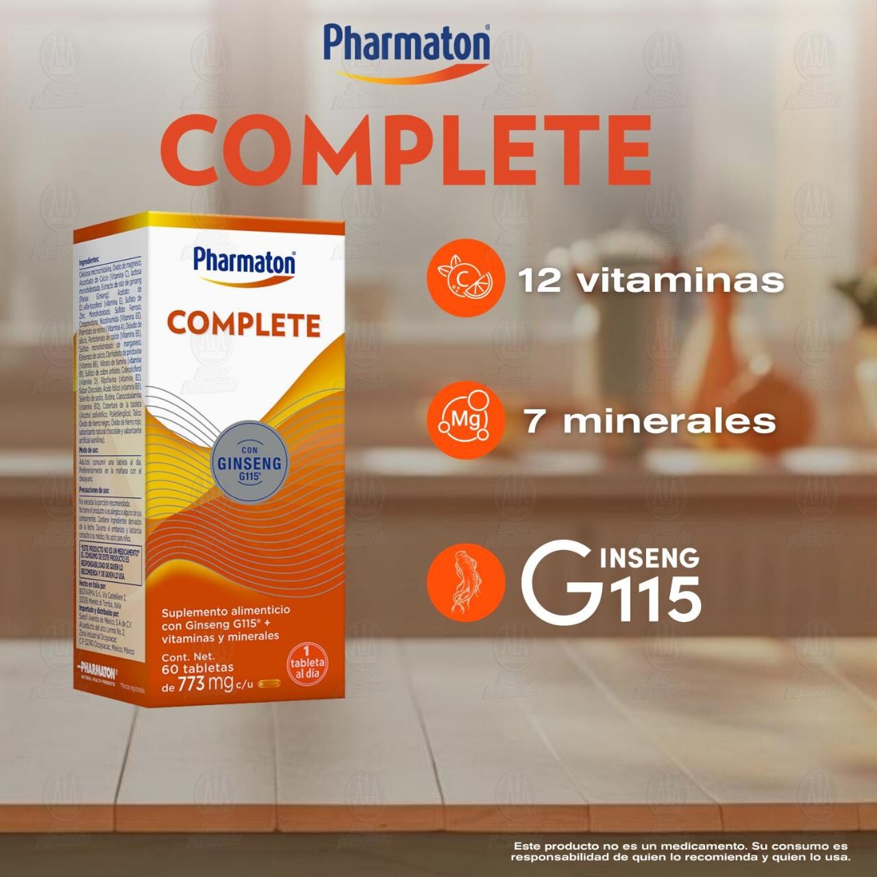 Pharmaton Complete con Ginseng G115 para Adultos, 60 Tabletas. image number 2