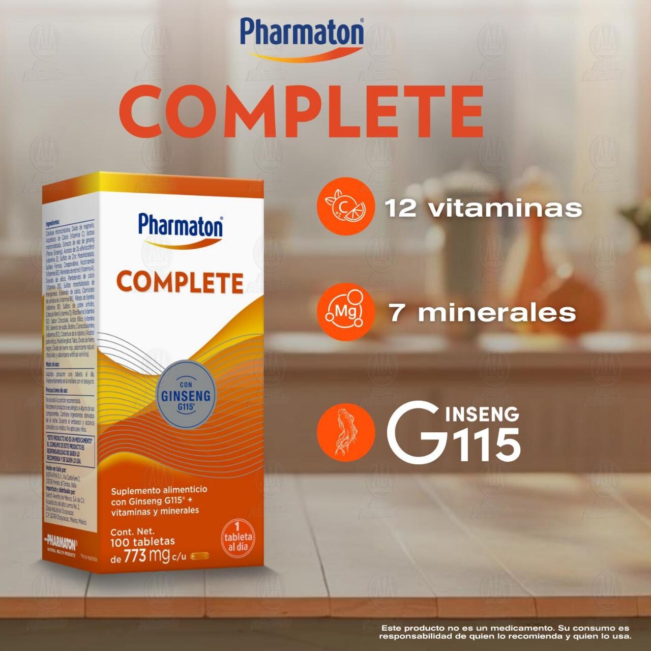 Pharmaton Complete con Ginseng G115 para Adultos, 100 Tabletas. image number 3