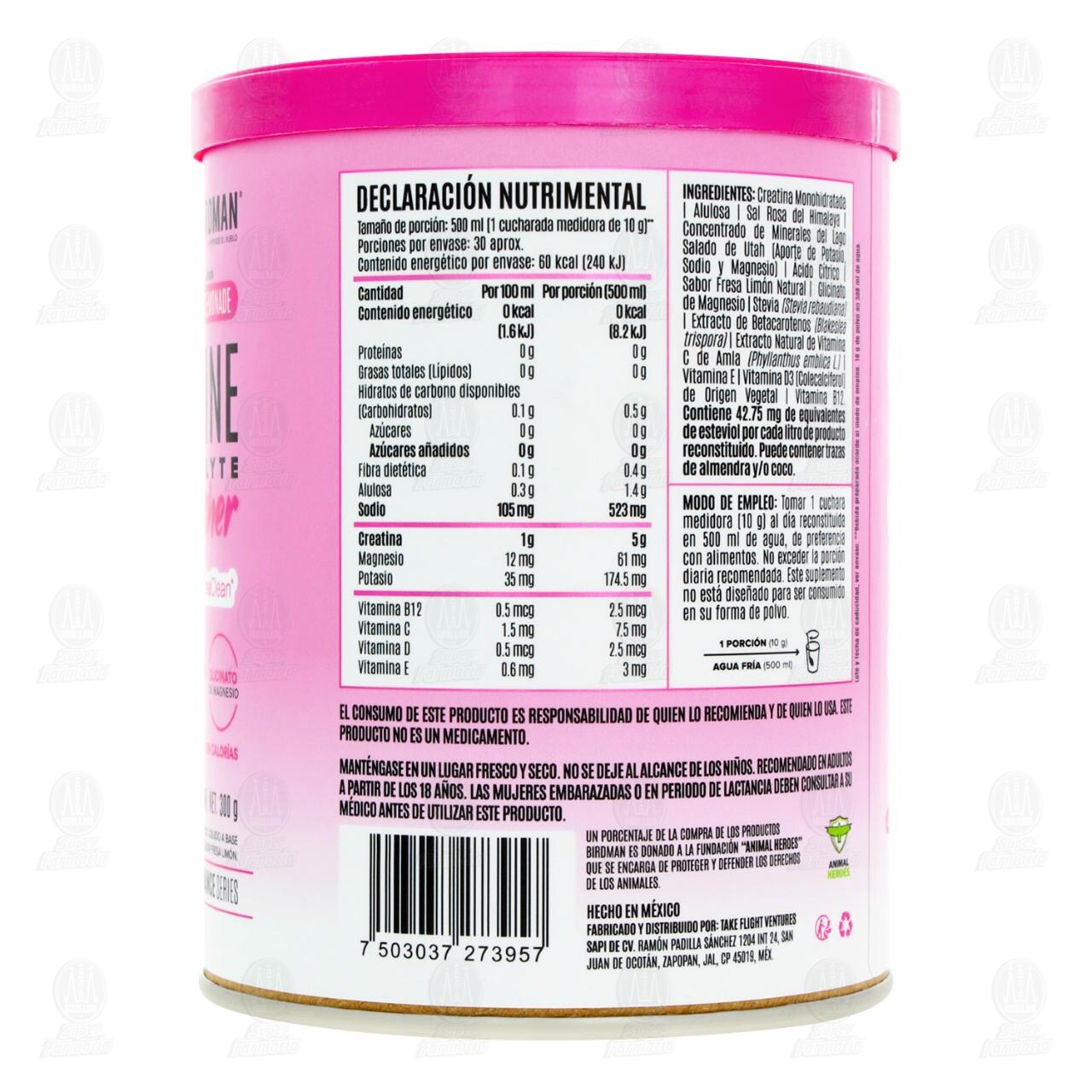 Birdman Creatine Electrolyte Refresher Sabor Pink Lemonade, 300 gr. image number 2