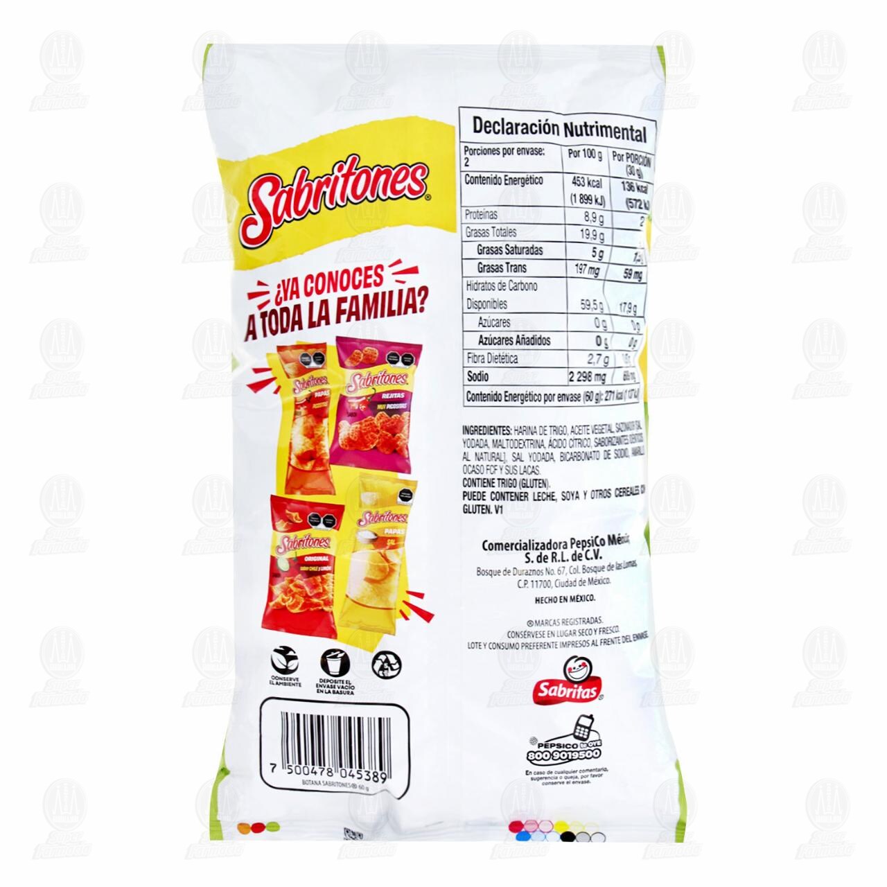 Botana Sabritones Rodacas Sabor Sal y Lim&oacute;n, 60 gr. image number 1