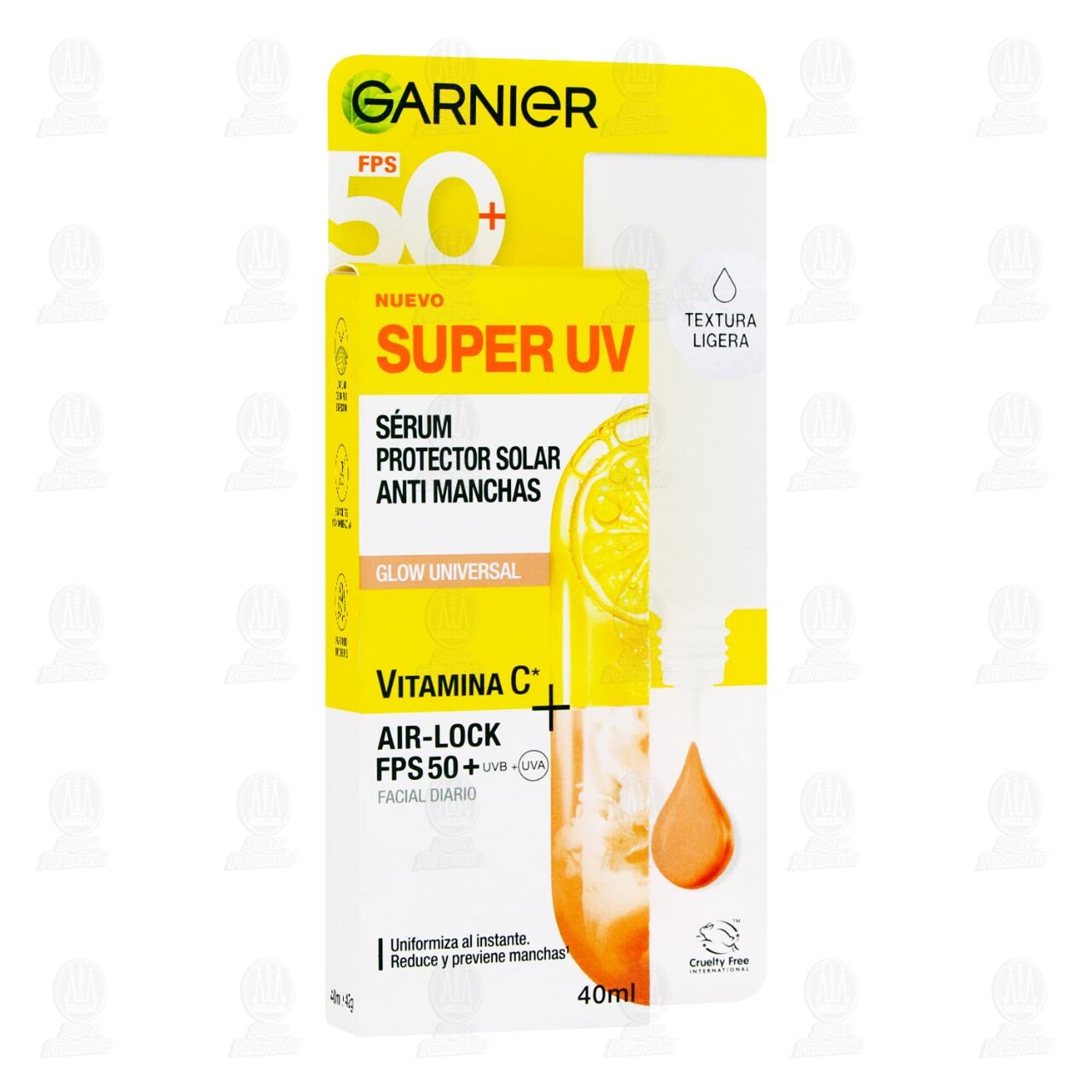 S&eacute;rum Protector Solar Garnier Super UV FPS 50+ Anti Manchas Glow Universal, 40 ml. image number 0
