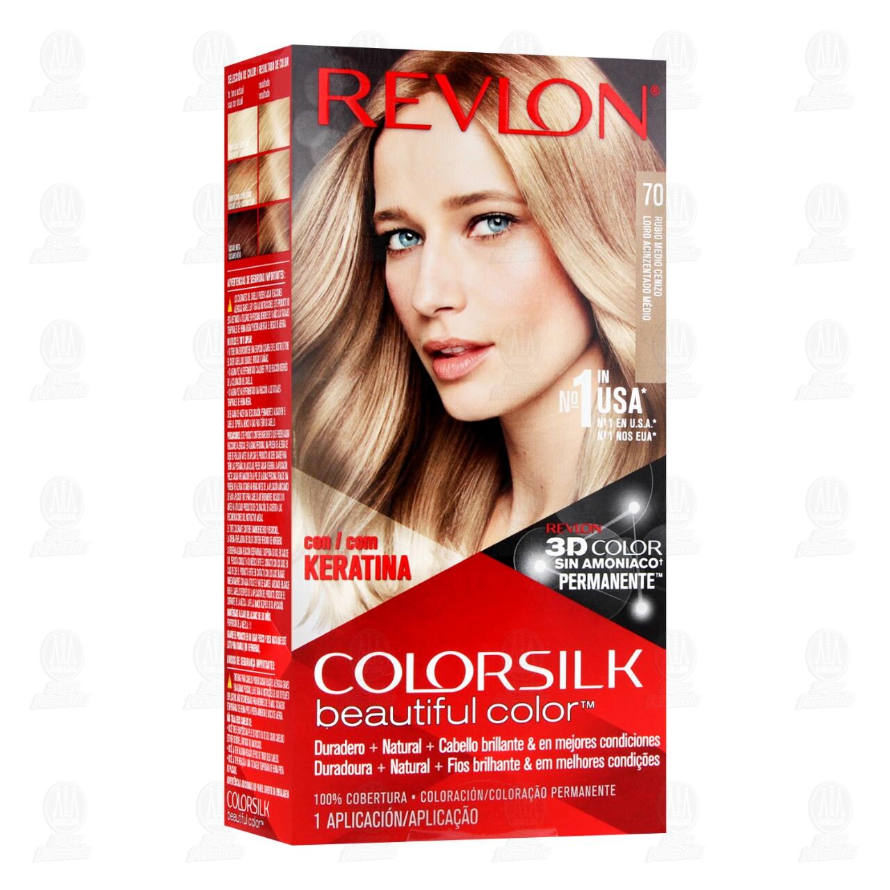 Tinte Revlon ColorSilk Beautiful Color Rubio Medio Cenizo (70), 1 pz. image number 0