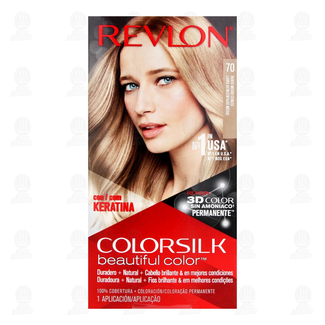 Tinte Revlon ColorSilk Beautiful Color Rubio Medio Cenizo (70), 1 pz. image number 1