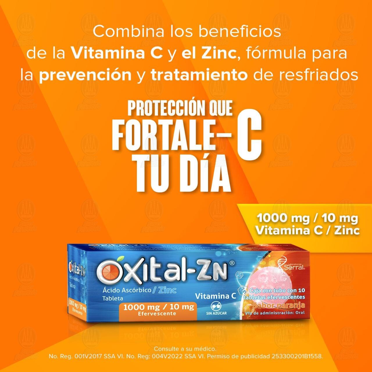 &Oacute;xital-ZN Sabor Naranja 1000mg/10 mg, 10 Tabletas Efervecentes. image number 2