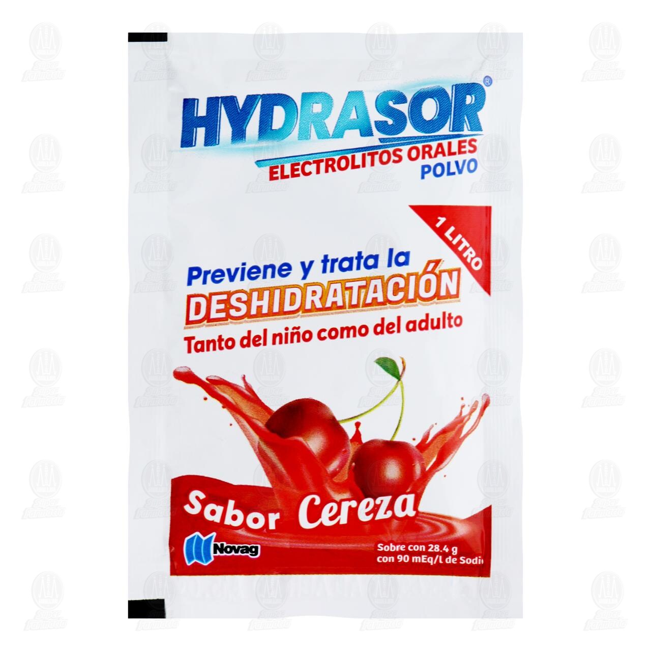 Hydrasor Electrolitos Orales Sabor Cereza, 28.4 gr.