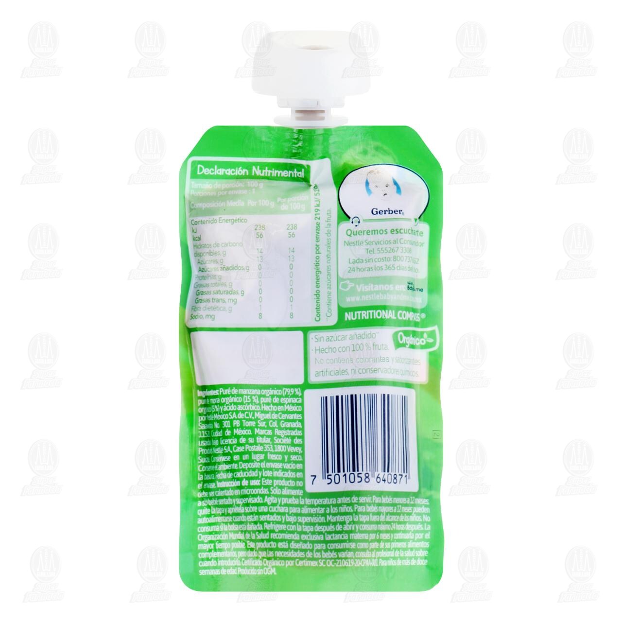 Snack para Bebé Gerber Orgánico  Sabor Manzana, Mora y Espinaca, 100 gr. image number 1