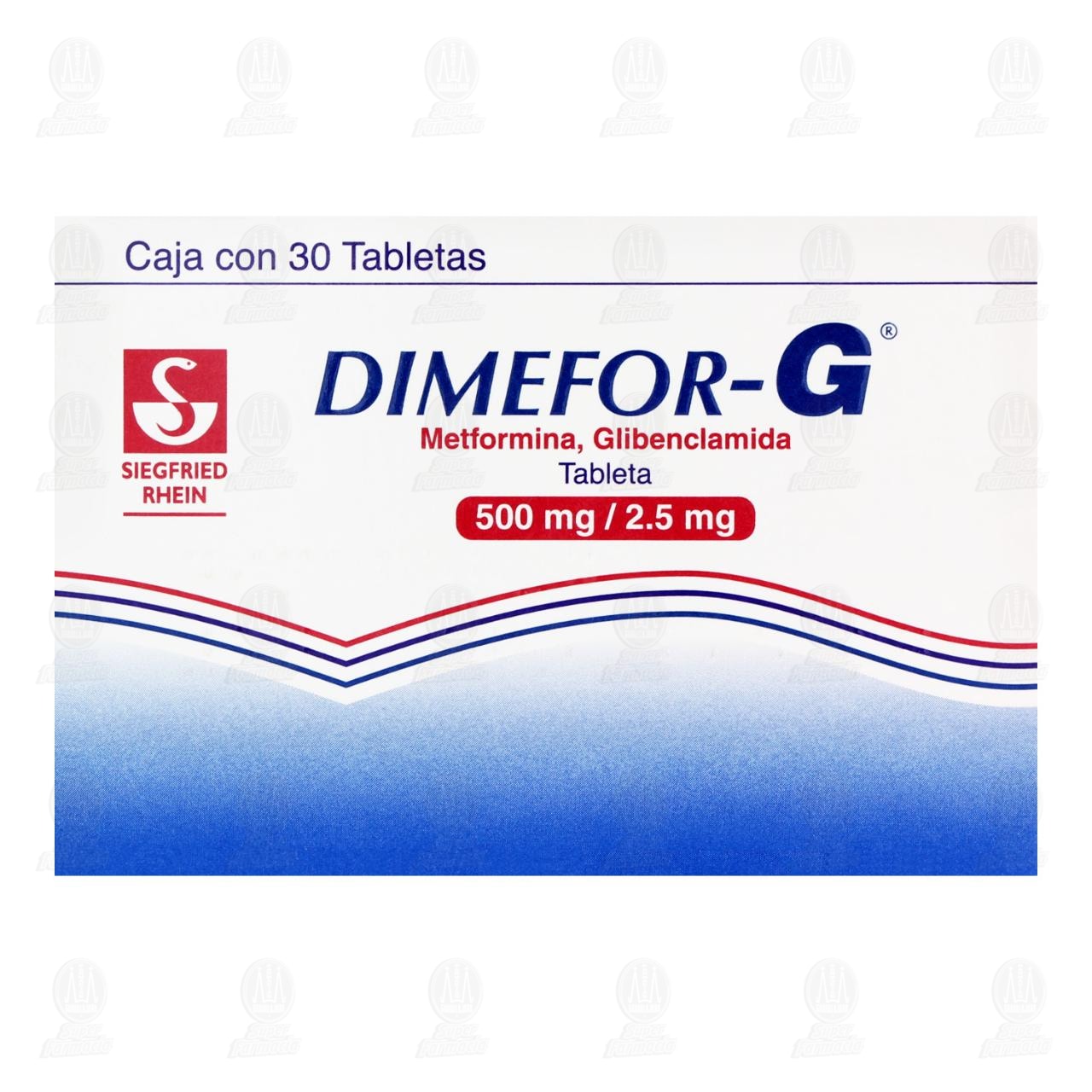 Dimefor-G 500mg/2.5mg, 30 Tabletas. image number 1