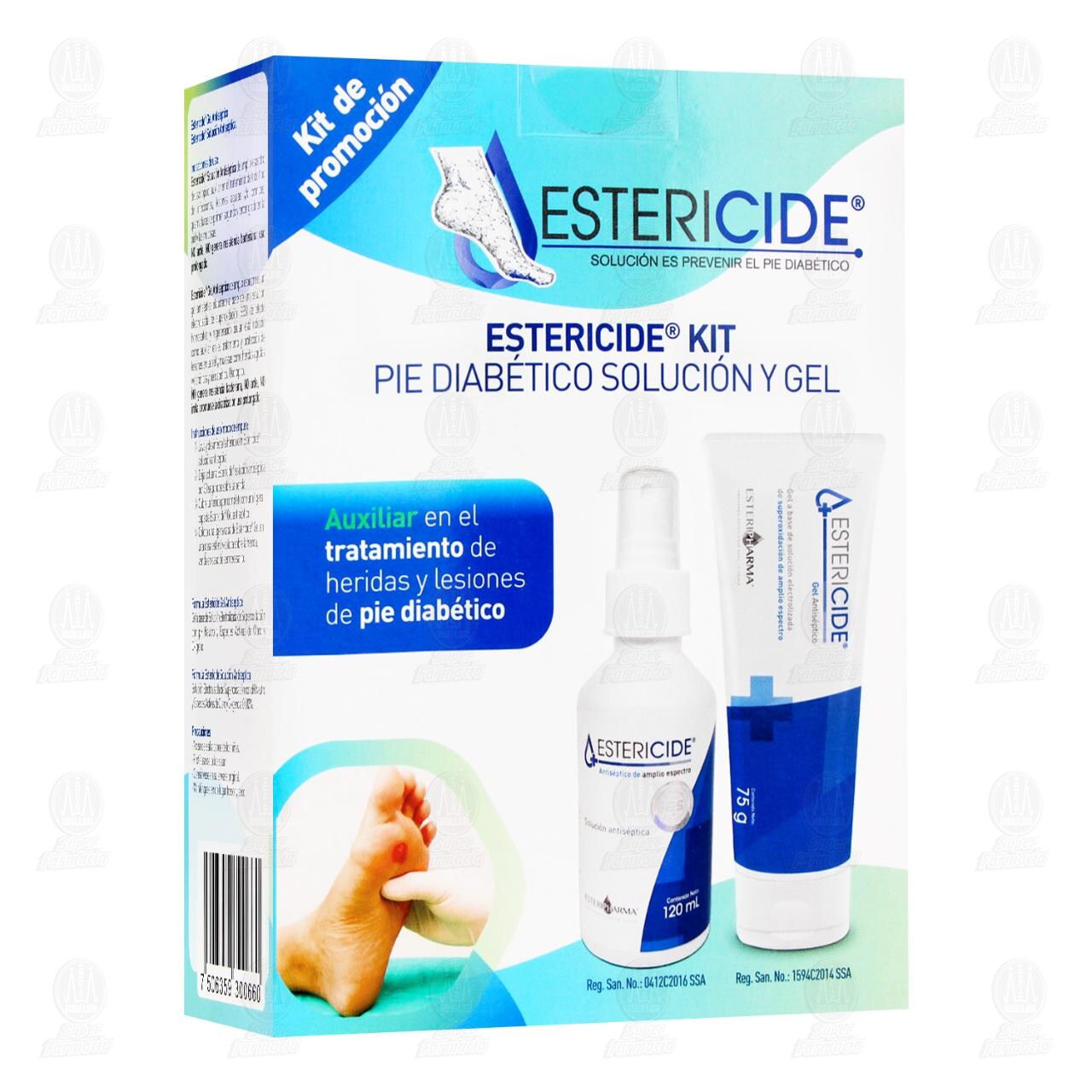 Kit Estericide Pie Diabético Solución Antiséptica 120 ml + Gel Antiséptico 75 gr, 2 pzas.