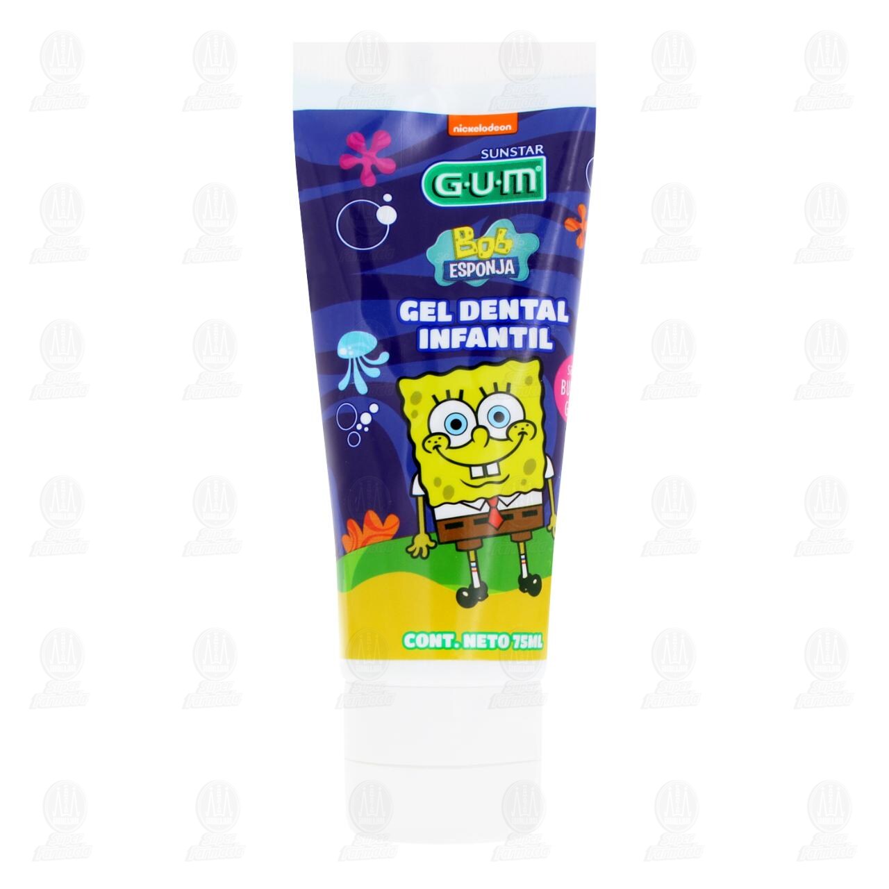 Gel Dental Infantil Gum Bob Esponja Sabor Bubble Gum, 75 ml.