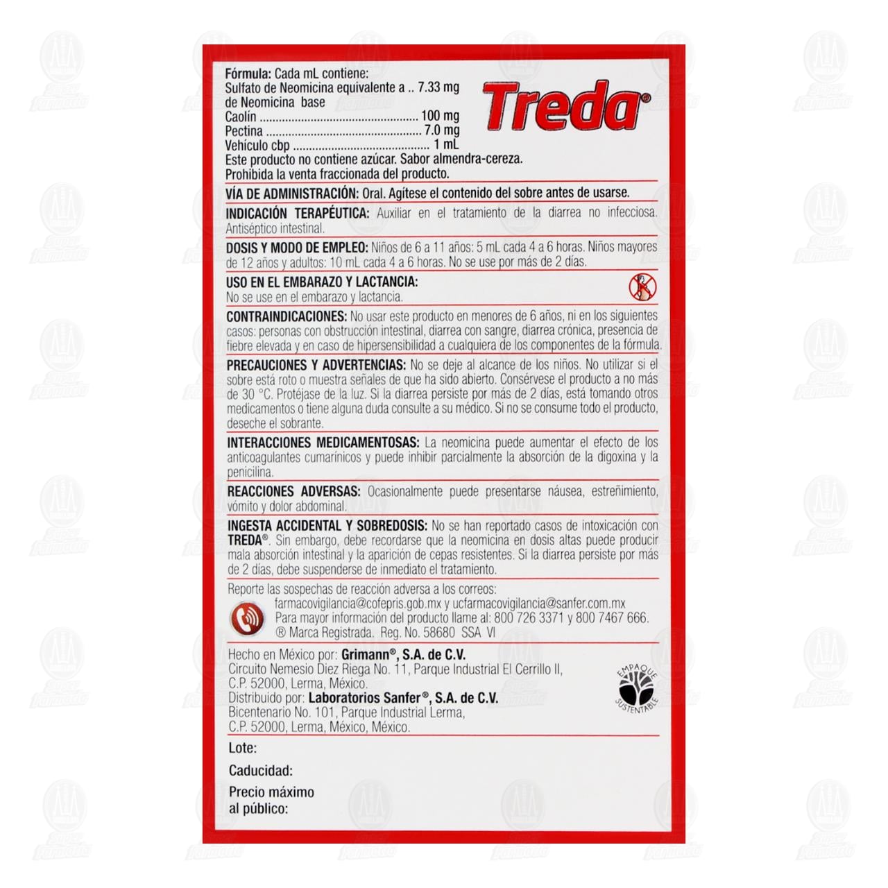 Treda Suspensi&oacute;n Sabor Almendra-Cereza 7.33mg/100mg/7mg, 5 Sobres con 10 ml. image number 2