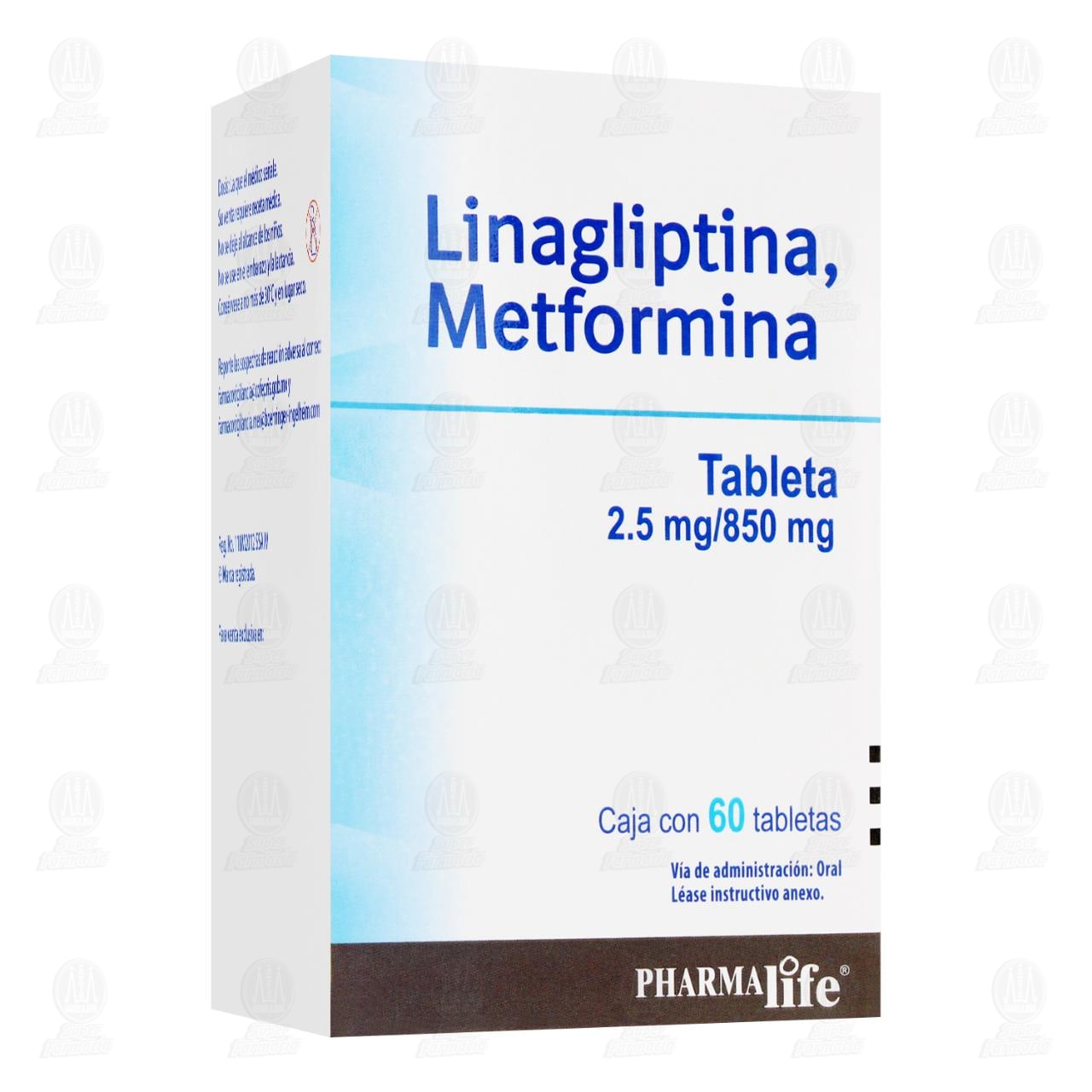 Linagliptina, Metformina 2.5mg/850mg, 60 Tabletas Pharmalife. image number 0