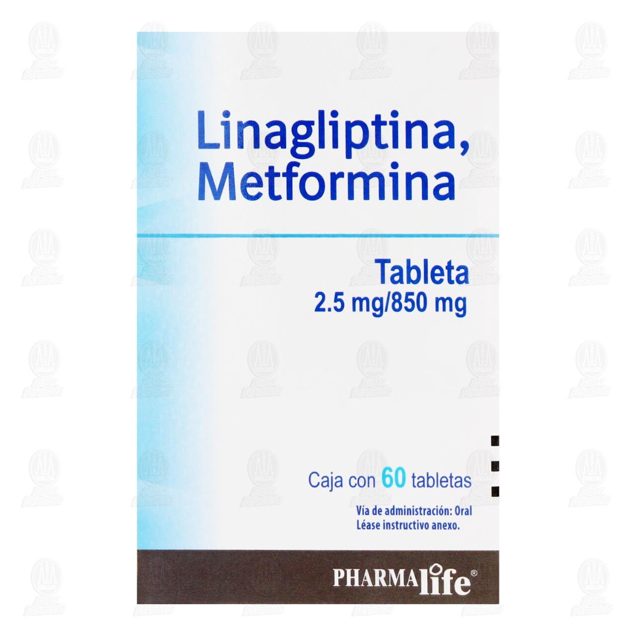 Linagliptina, Metformina 2.5mg/850mg, 60 Tabletas Pharmalife. image number 1