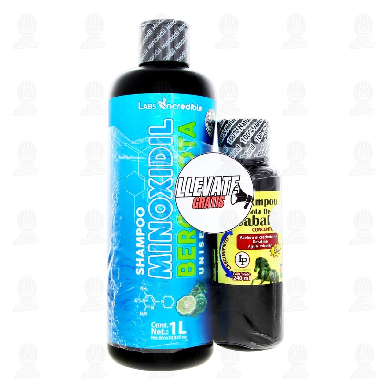 Pack Shampoo Labs Incredible Minoxidil Bergamota 1 l + Shampoo Cola de Caballo Concentrado 240 ml, 2 pzas. image number 1
