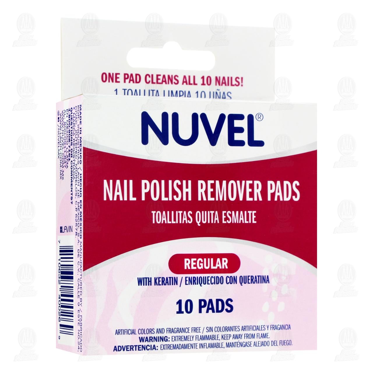 Imagen para Toallitas Quitaesmalte Nuvel Regular con Queratina, 10 pzas.